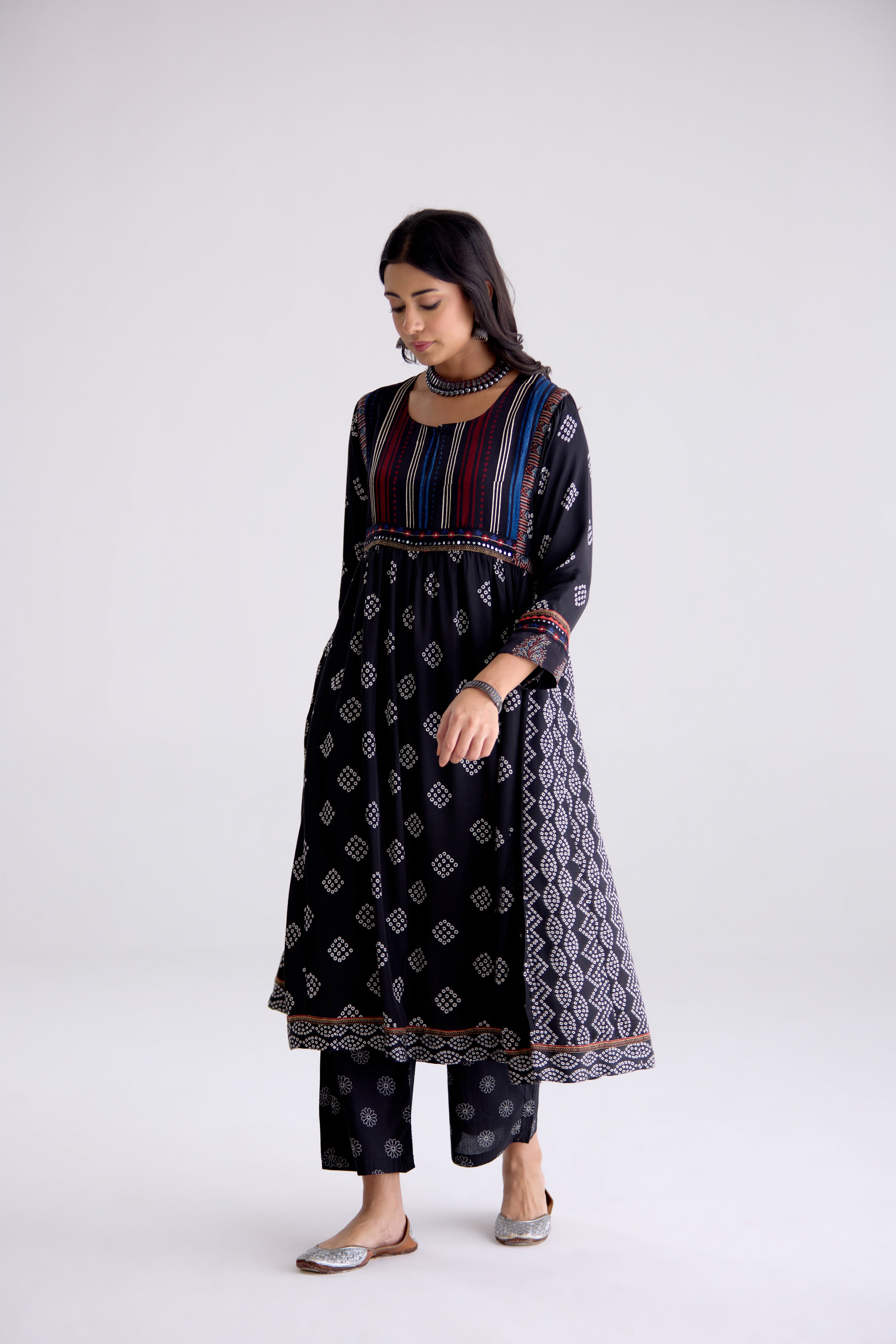 Banjara Modal Silk Vanaspati Printed Kurta Black (10105495060779)