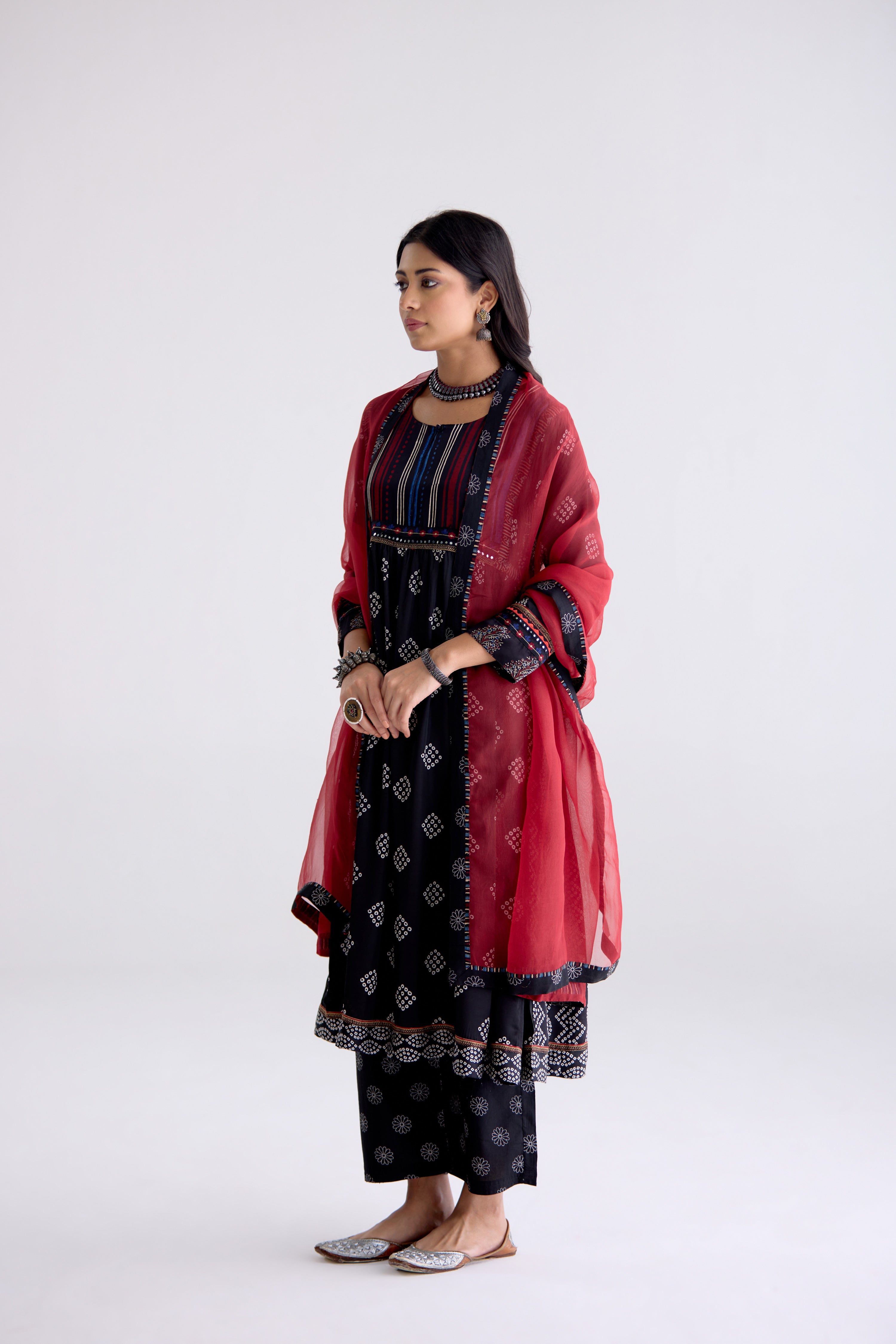 Banjara Modal Silk Vanaspati Printed Kurta Black (10105495060779)