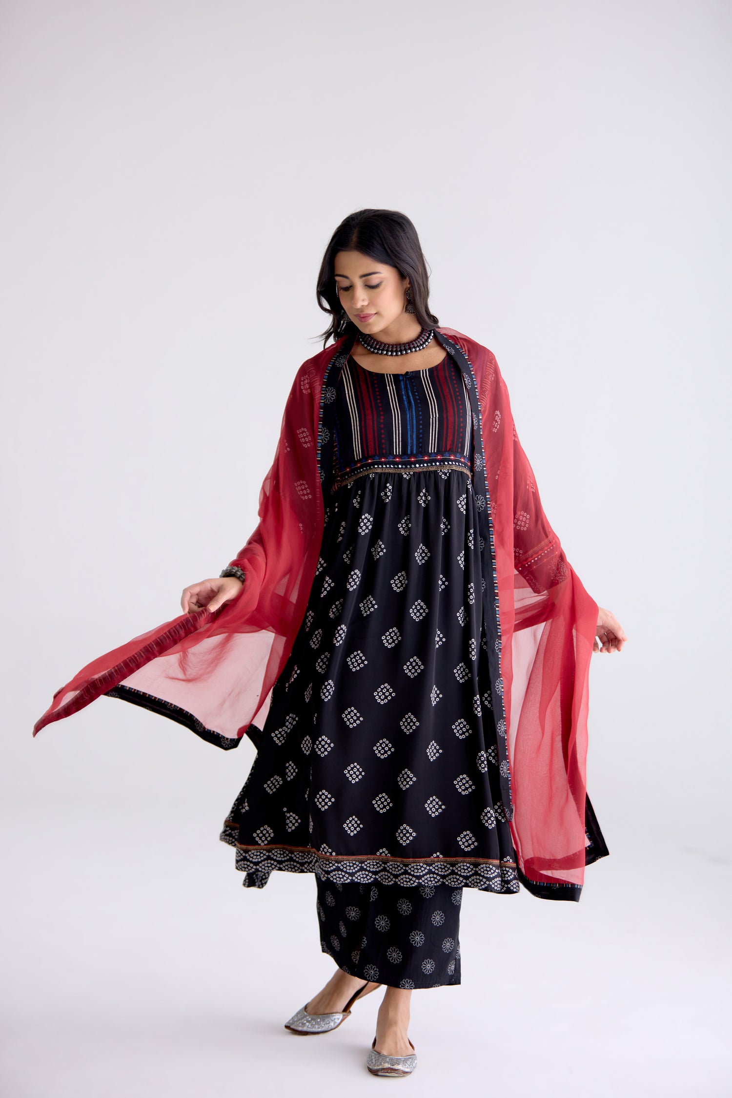 Banjara Modal Silk Vanaspati Printed Kurta Black (10105495060779)