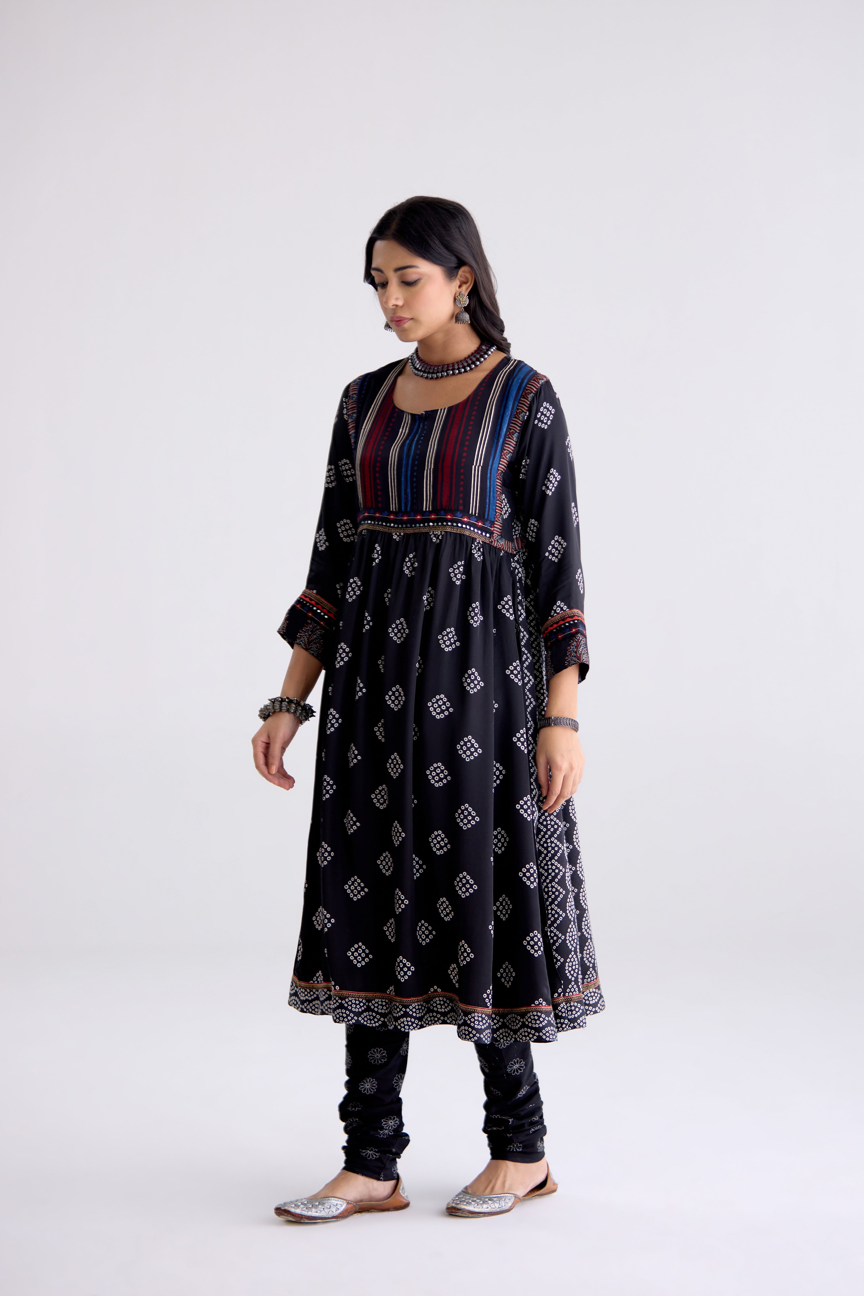 Banjara Modal Silk Vanaspati Printed Kurta Black (10105495060779)