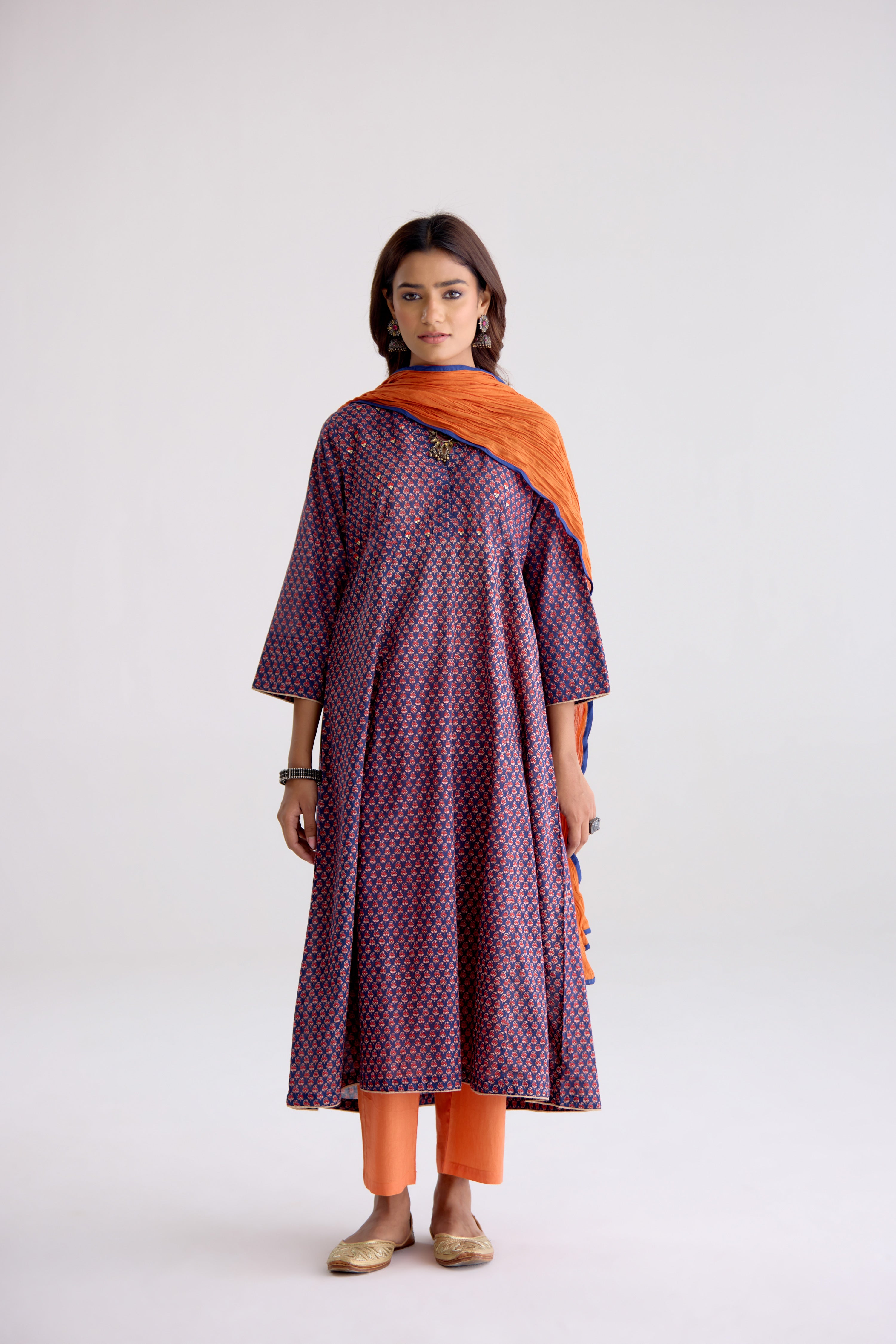 Neera Cotton Printed Embroidered Kurta Blue Pink (10106182009131)