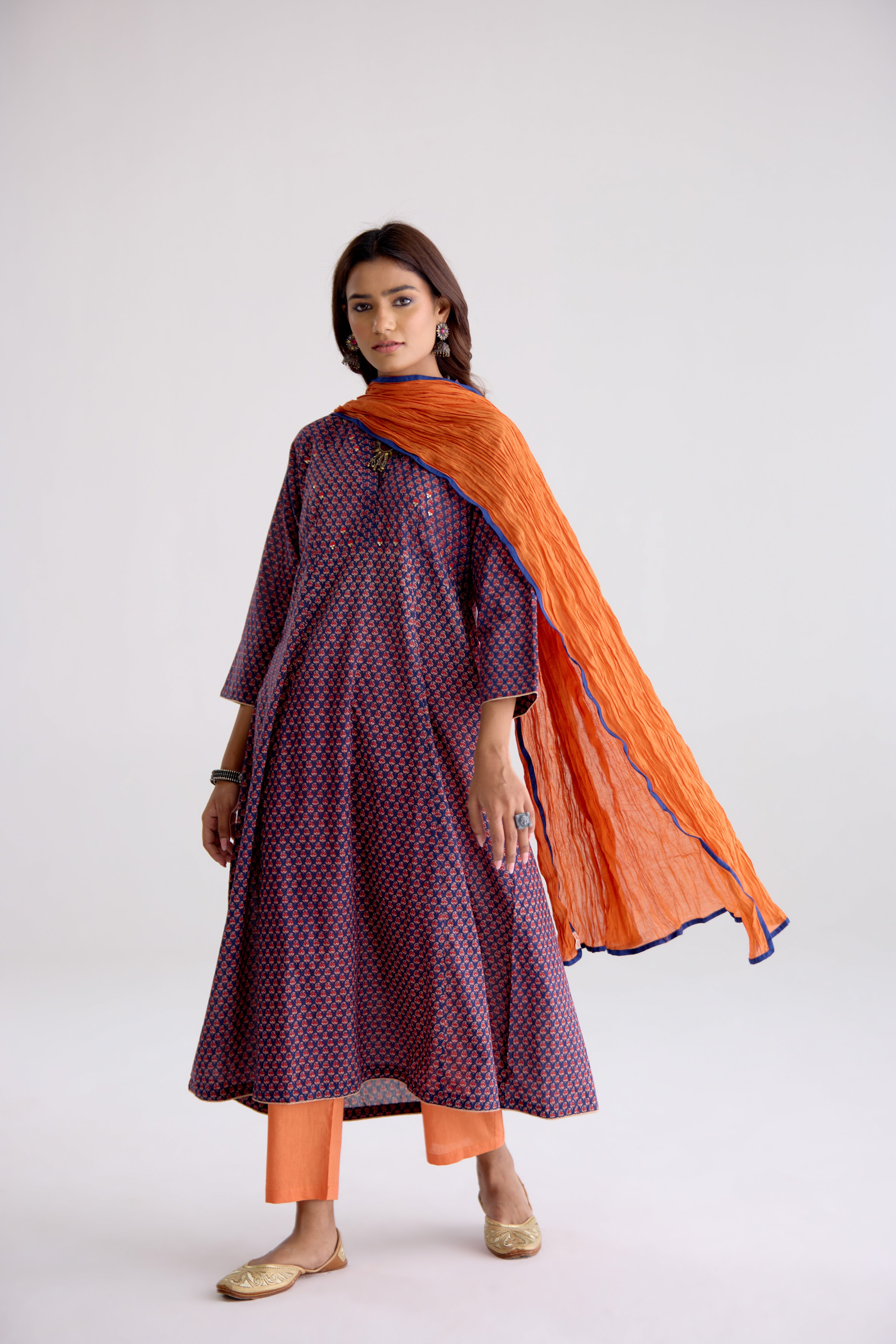 Neera Cotton Printed Embroidered Kurta Blue Pink (10106182009131)