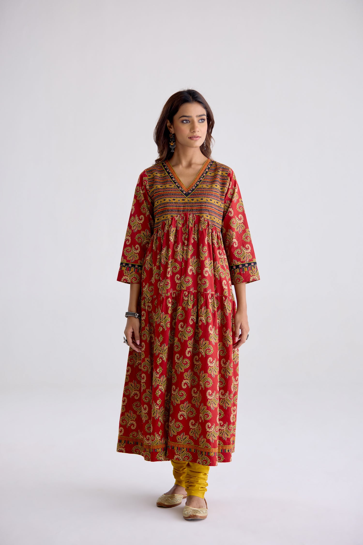 Kairi Cotton Printed Embroidered Kurta Red (10106103234859)