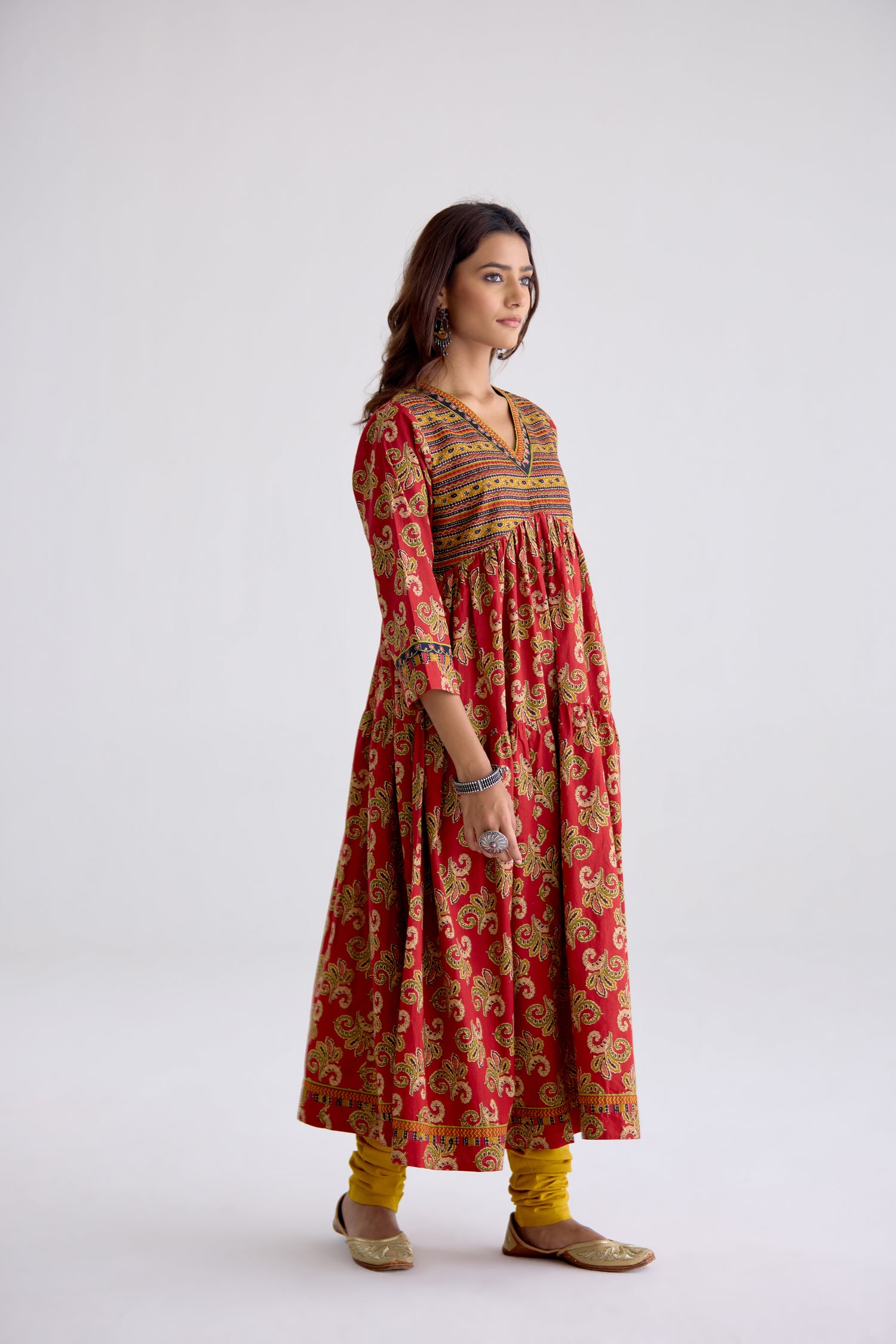 Kairi Cotton Printed Embroidered Kurta Red (10106103234859)