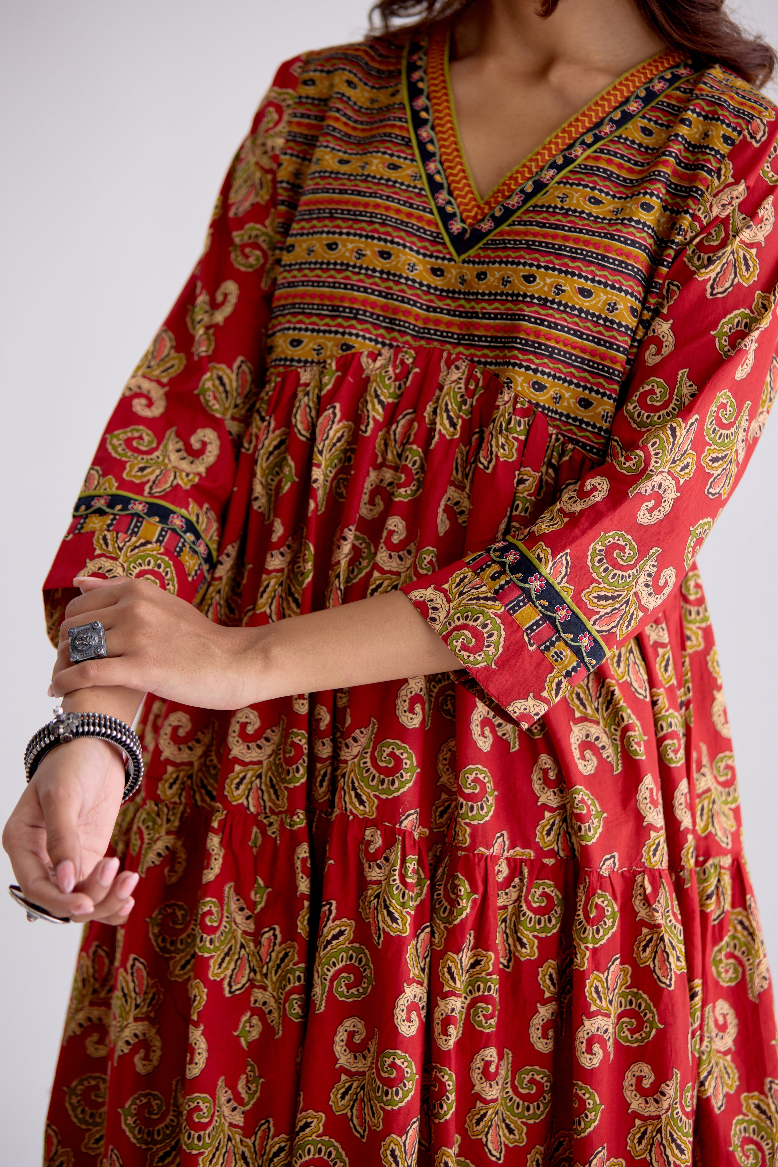 Kairi Cotton Printed Embroidered Kurta Red (10106103234859)