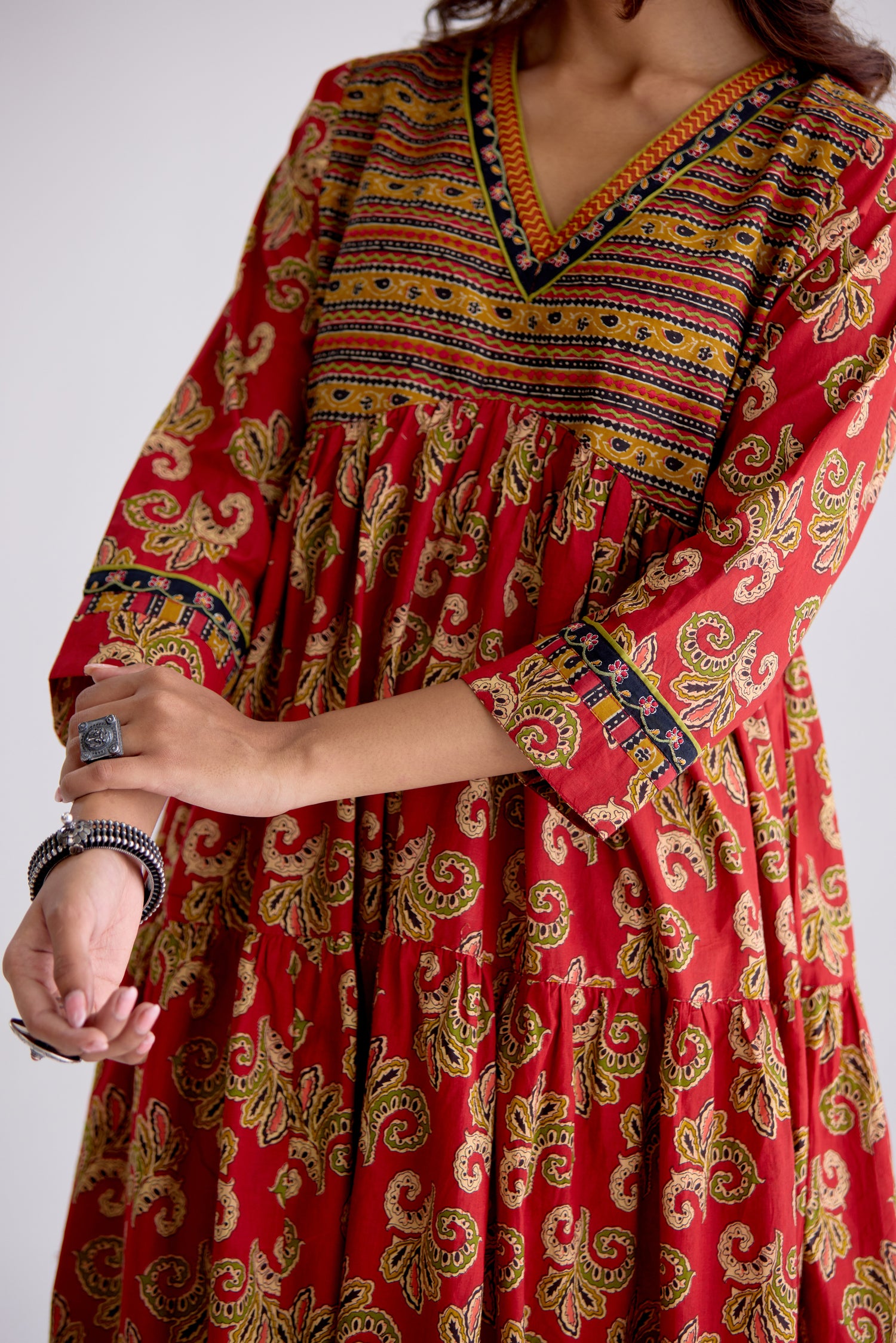 Kairi Cotton Printed Embroidered Kurta Red (10106103234859)