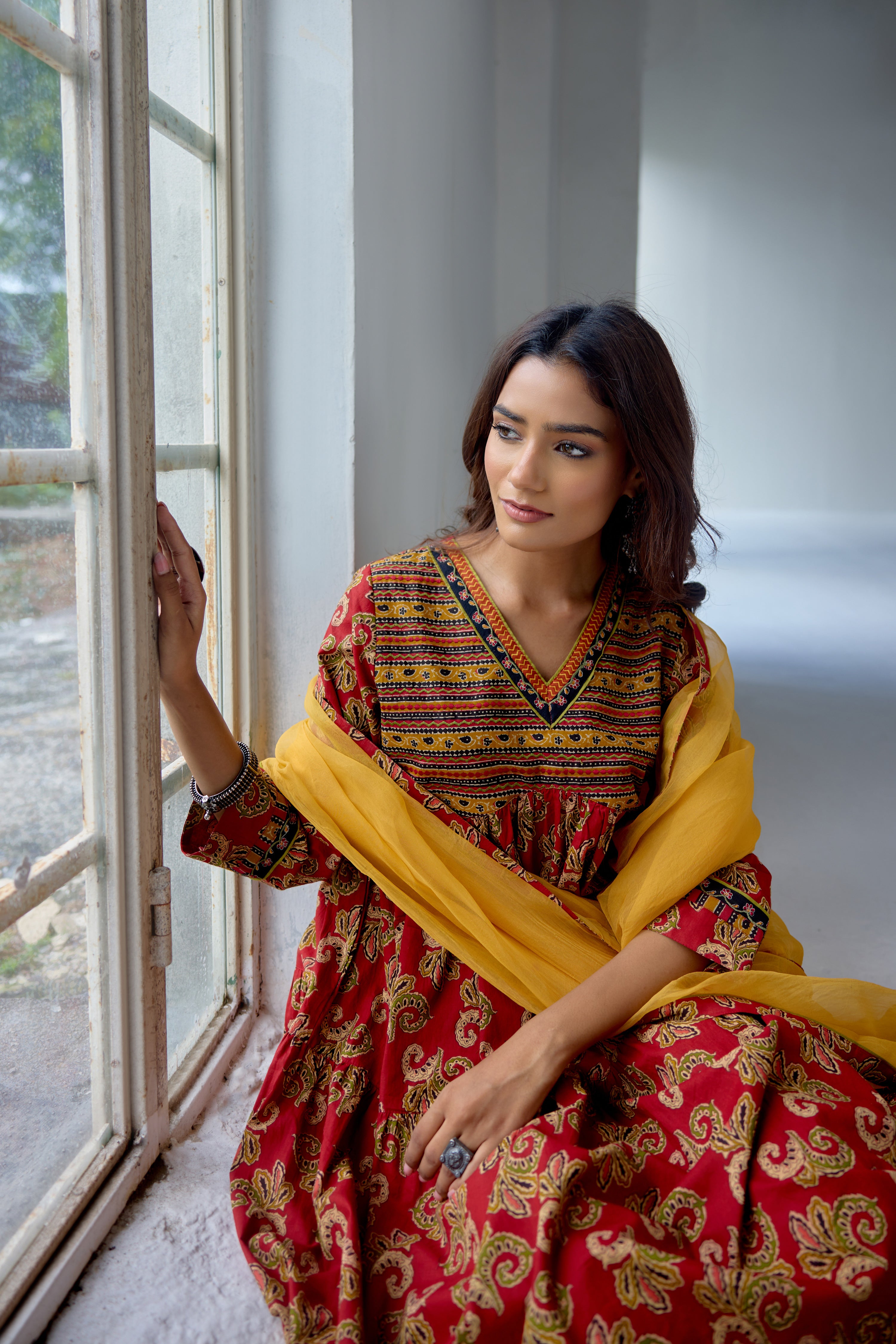 Kairi Cotton Printed Embroidered Kurta Red (10106103234859)