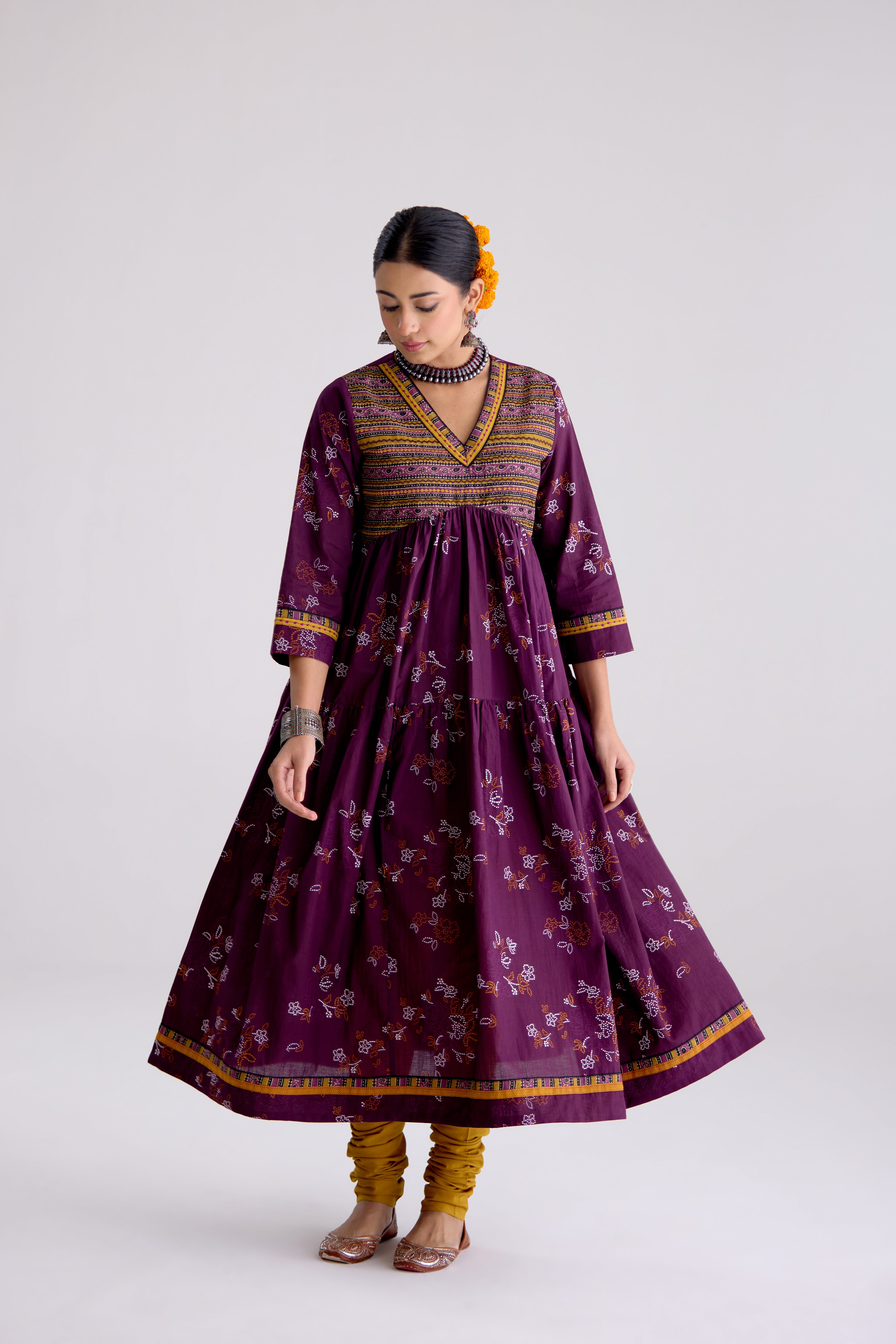 Kairi Cotton Printed Embroidered Kurta Purple (10106087768363)