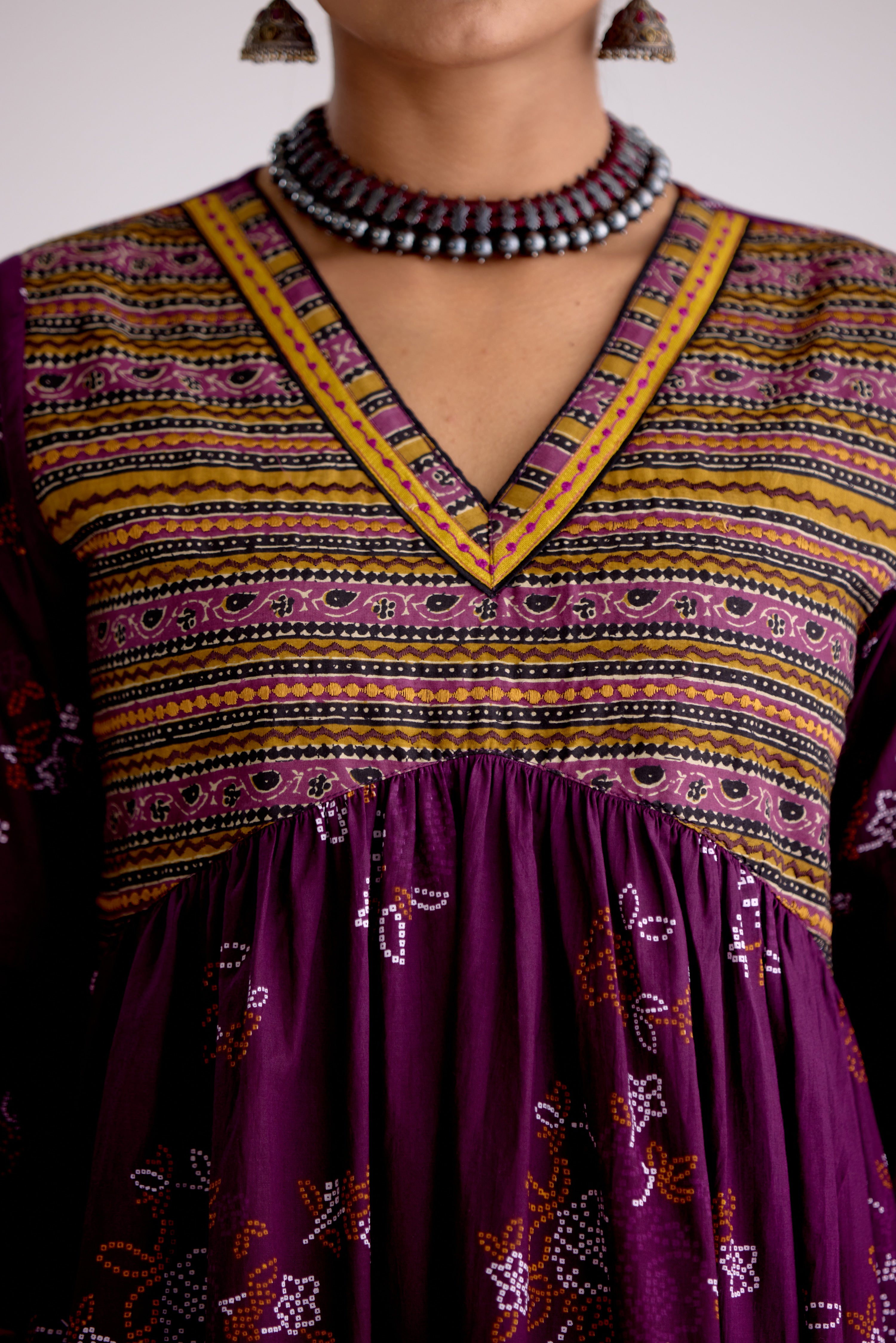 Kairi Cotton Printed Embroidered Kurta Purple (10106087768363)