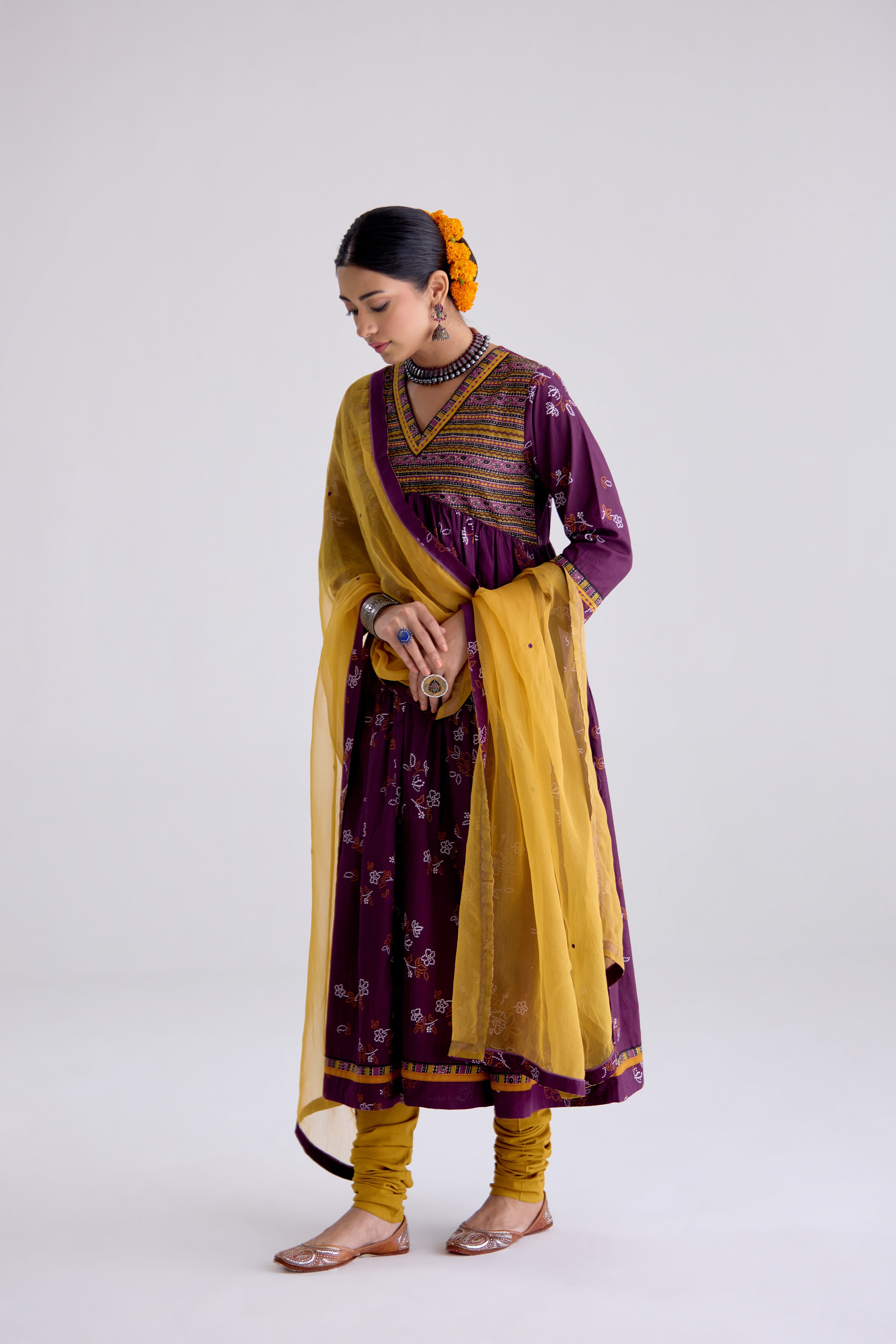 Kairi Cotton Printed Embroidered Kurta Purple (10106087768363)