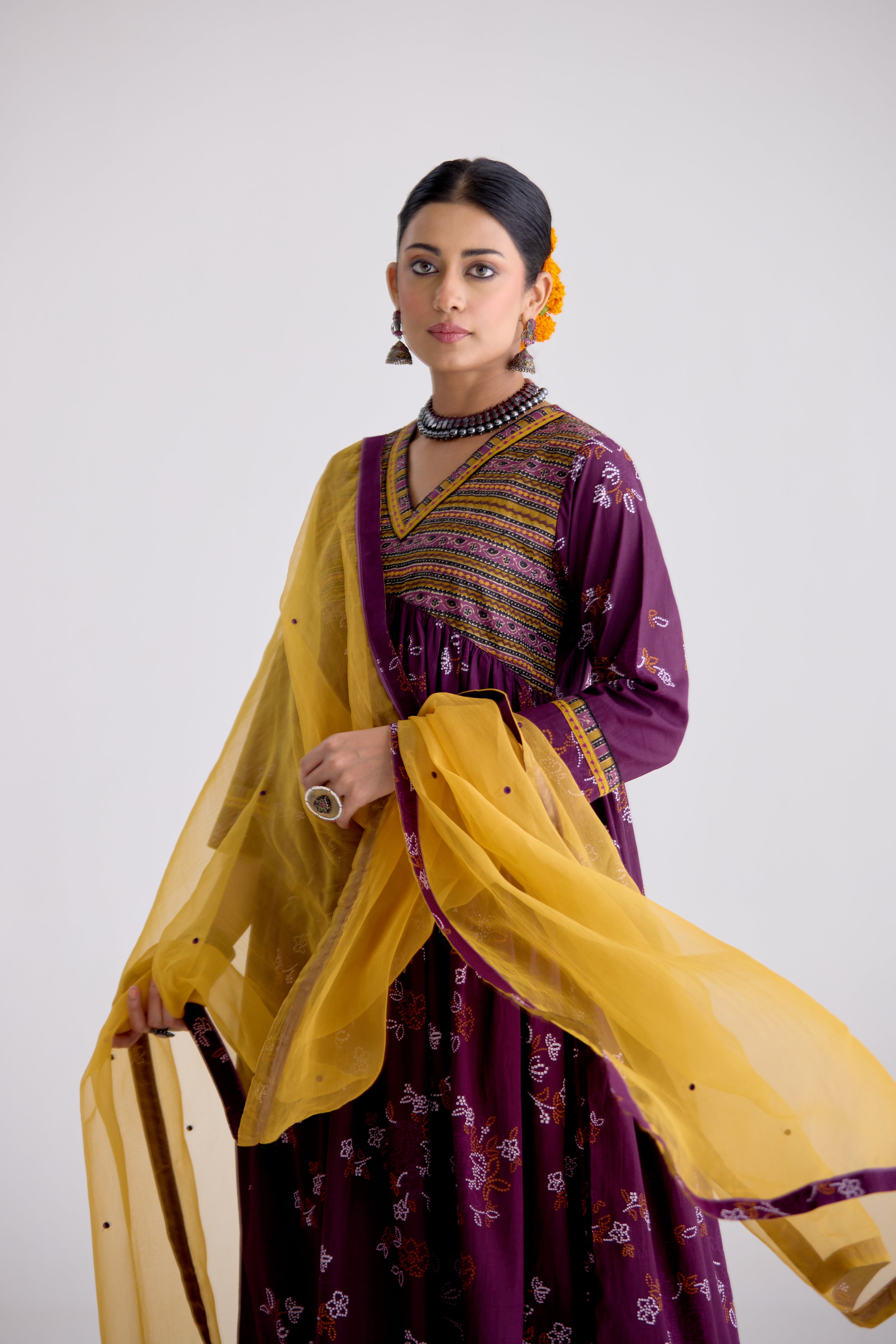 Kairi Cotton Printed Embroidered Kurta Purple (10106087768363)