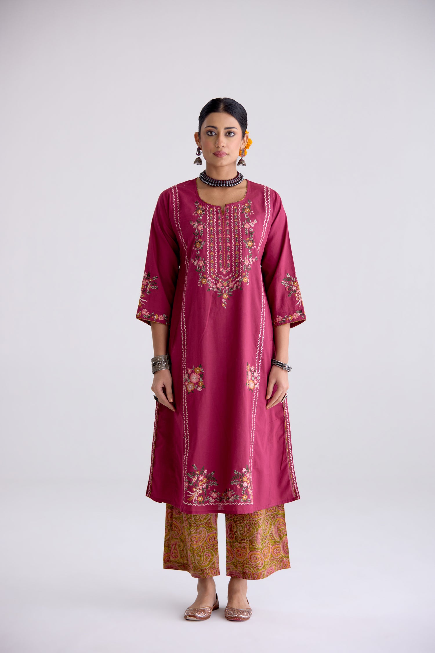 Tulsi Cotton Embroidered Kurta Mauve (10105678594347)