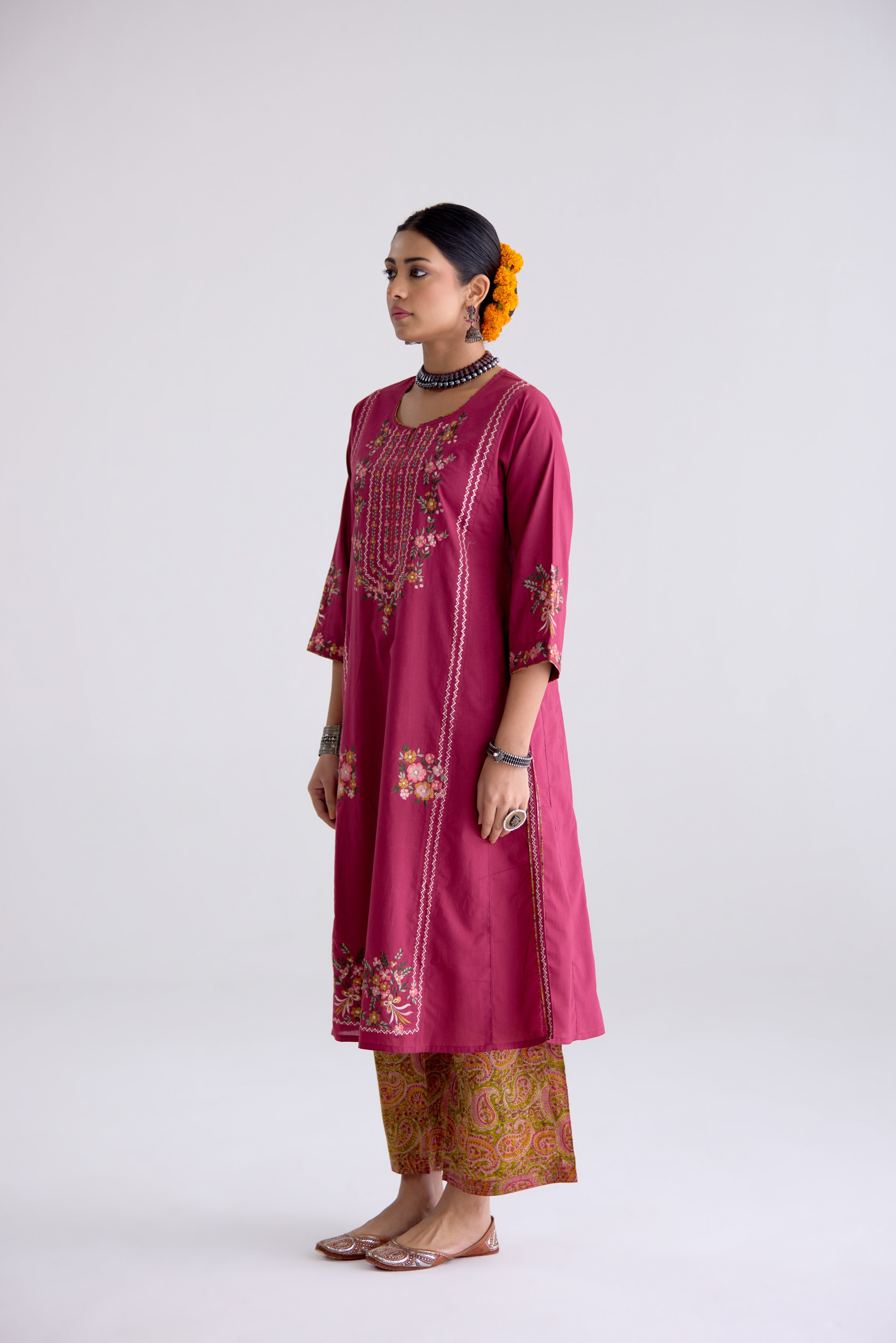 Tulsi Cotton Embroidered Kurta Mauve (10105678594347)