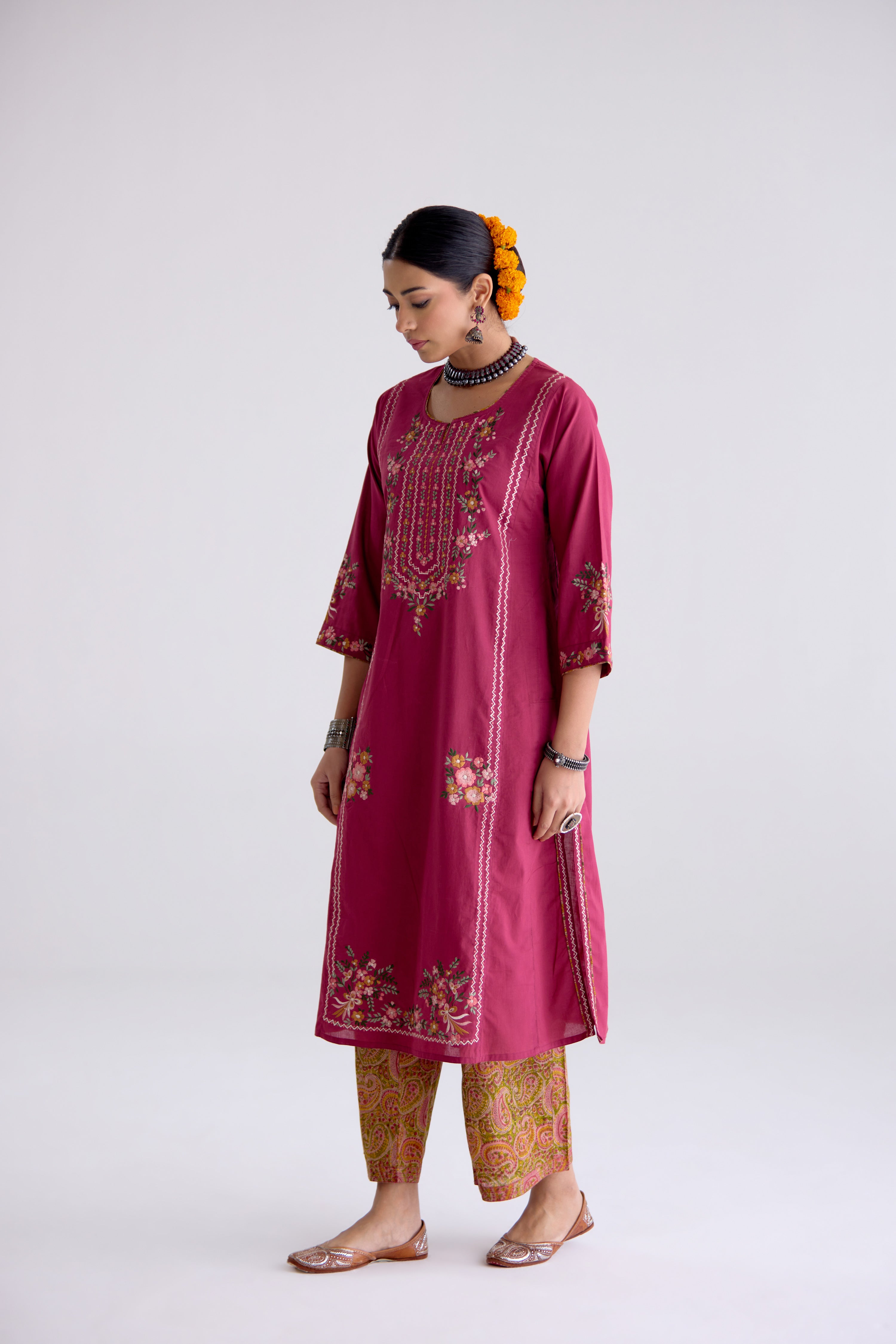 Tulsi Cotton Embroidered Kurta Mauve (10105678594347)