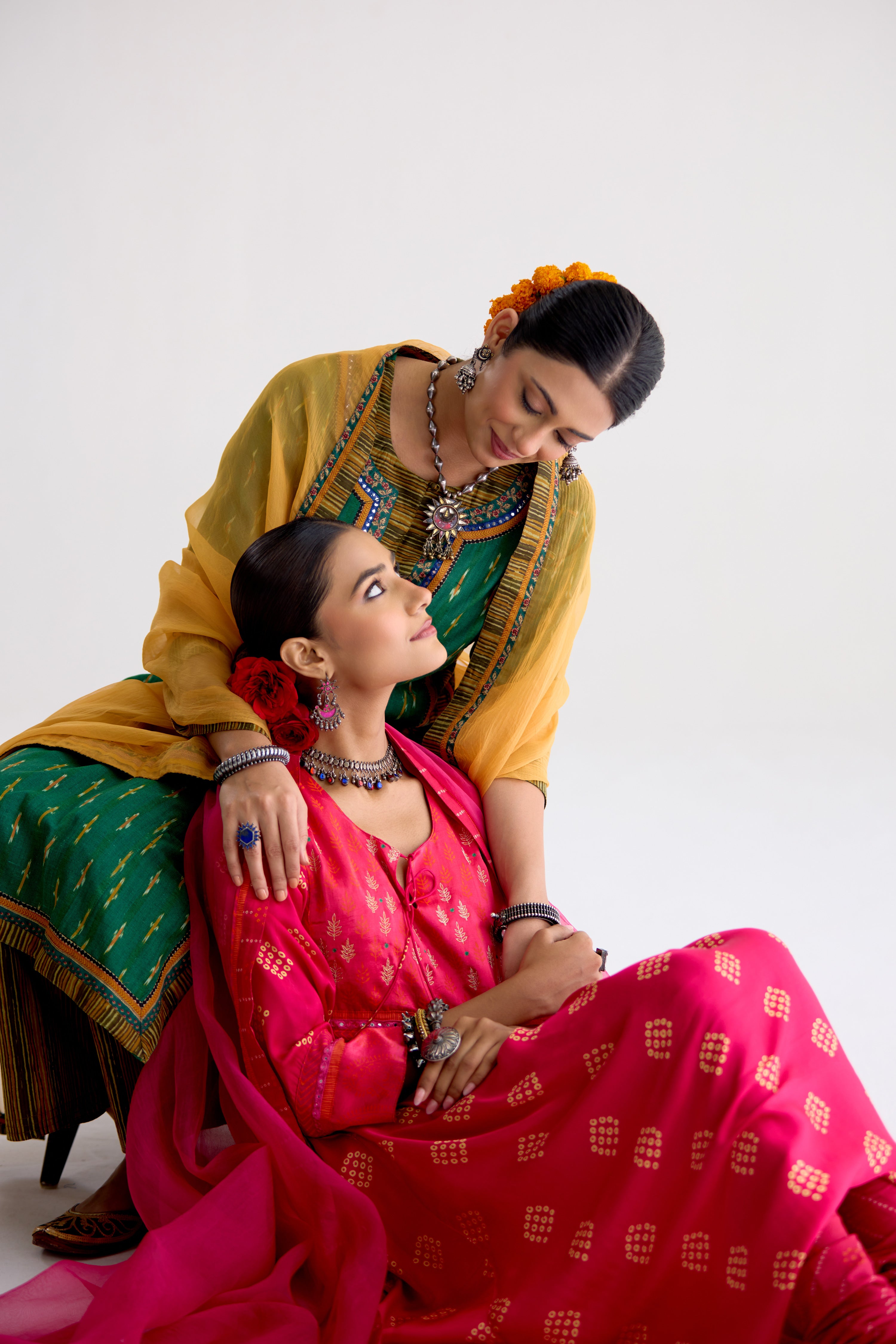 Anu Cotton Slub Ikkat Printed Kurta Green (10104442781995)