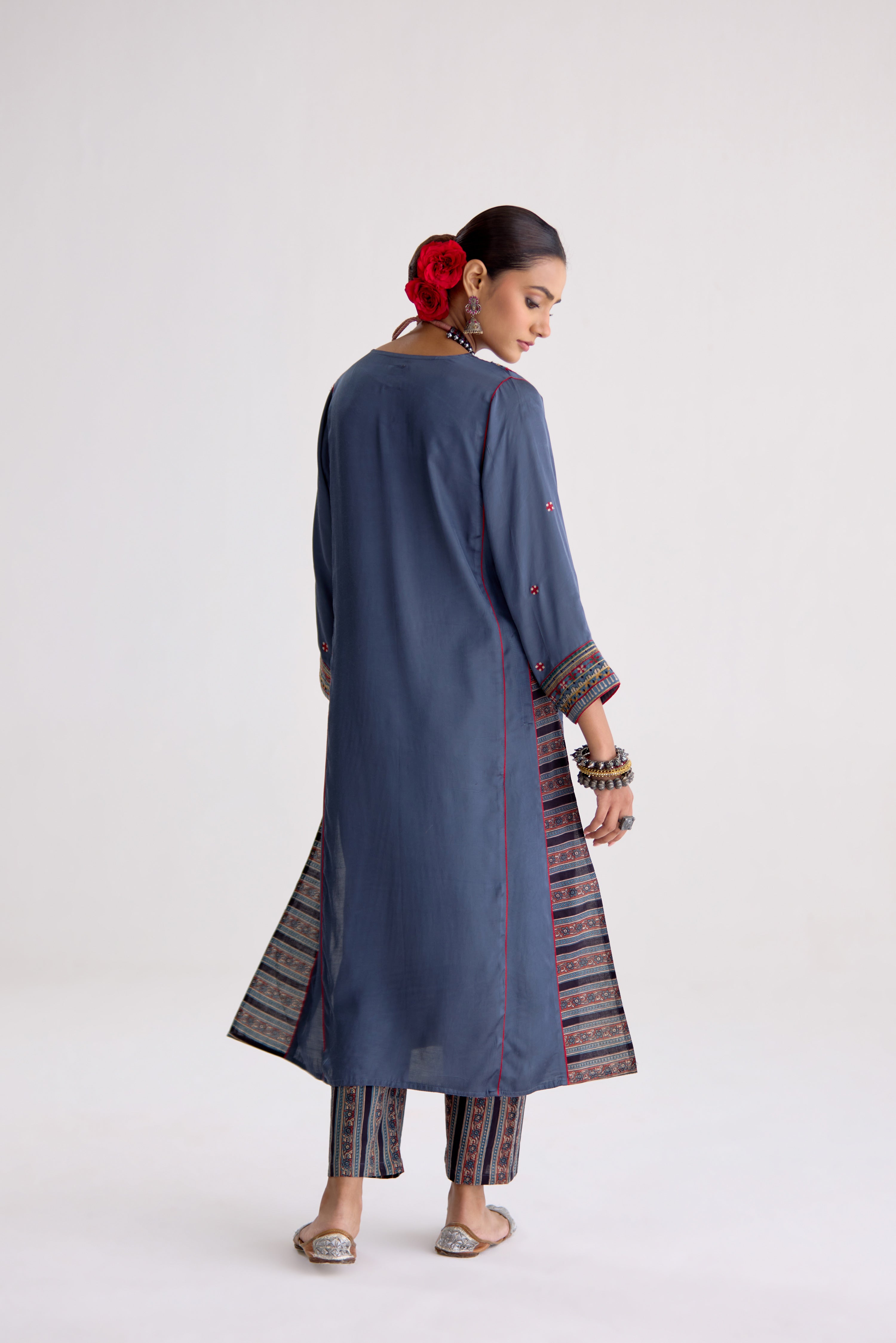 Tulsi Modal Silk Embroidered Kurta Blue Grey (10105575964971)