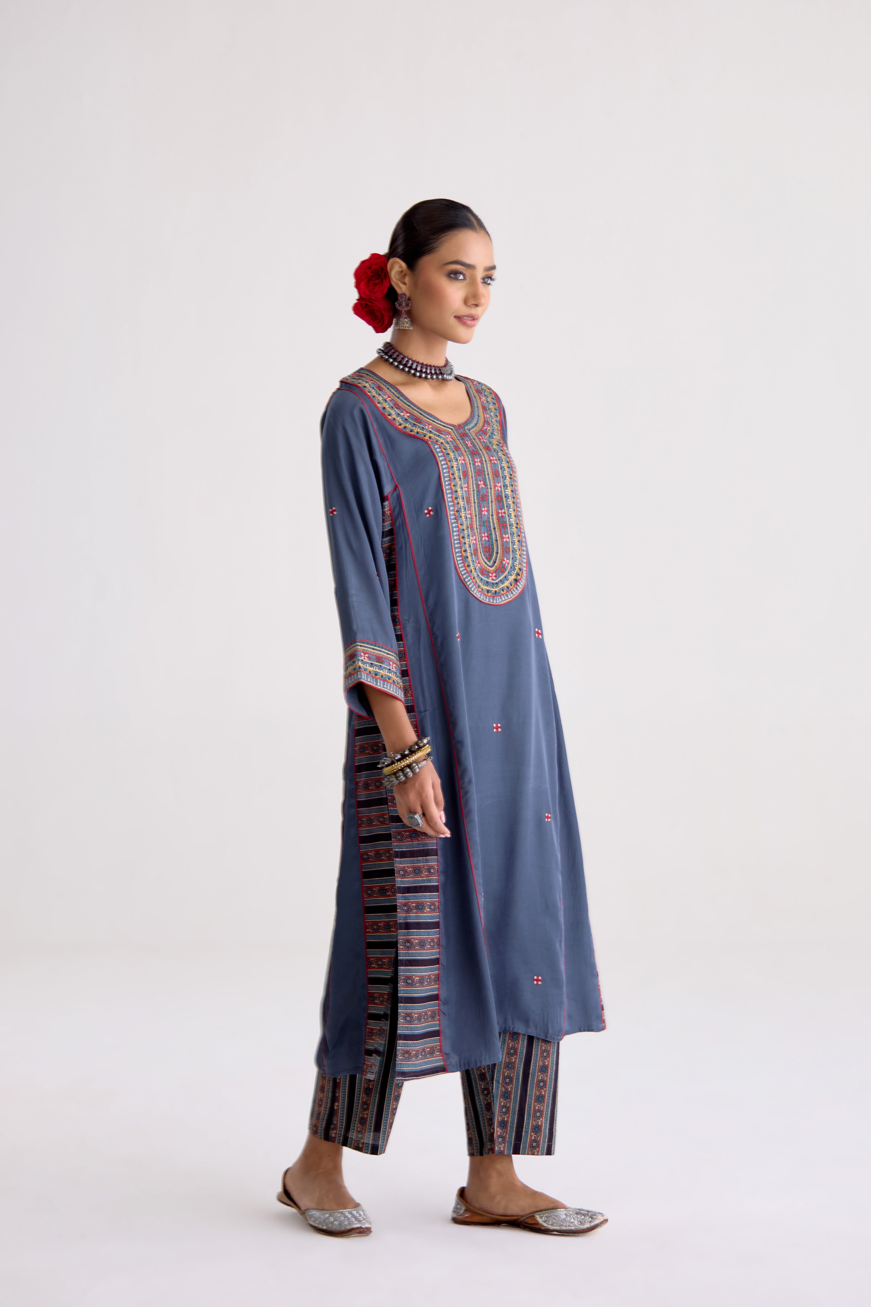 Tulsi Modal Silk Embroidered Kurta Blue Grey (10105575964971)