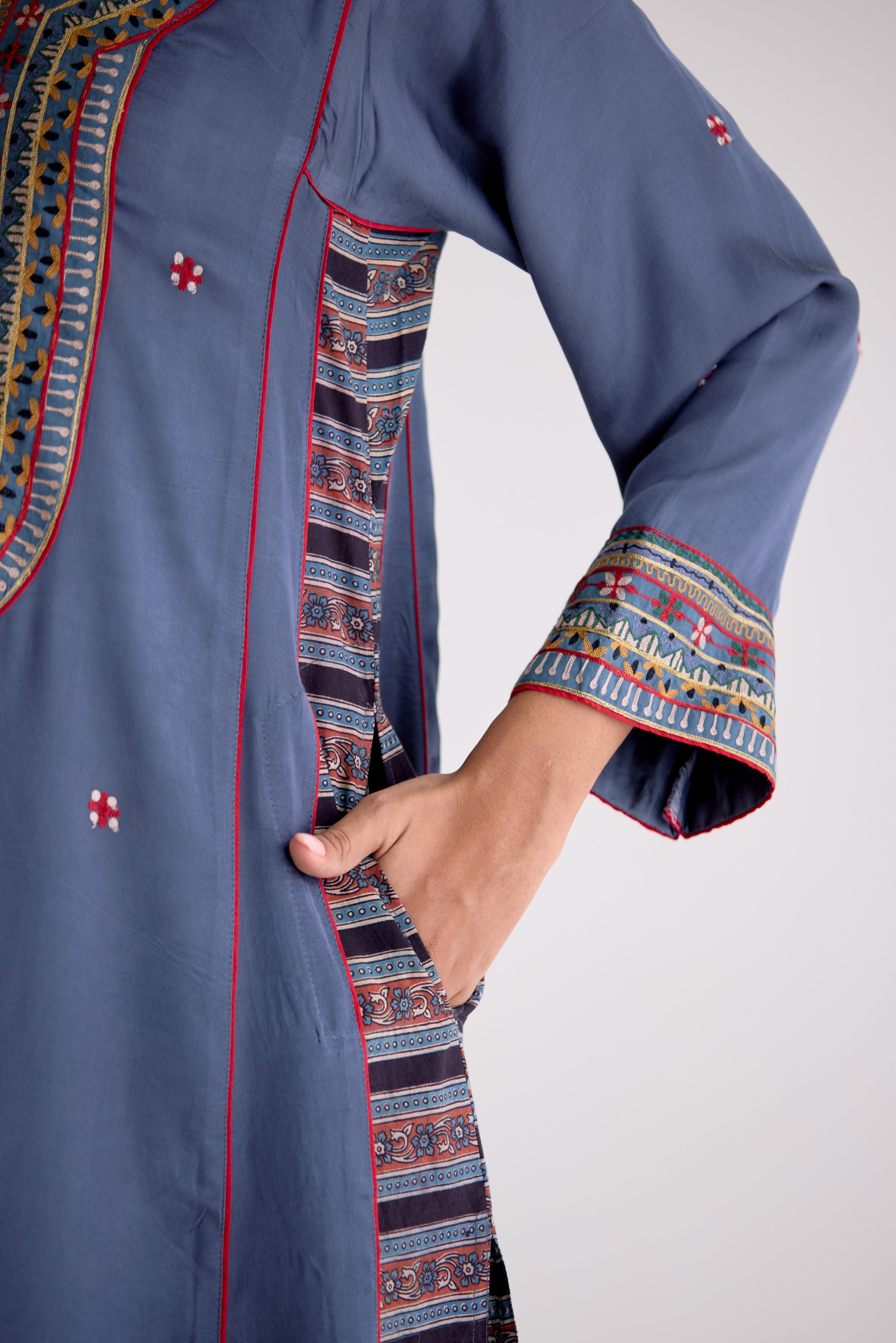 Tulsi Modal Silk Embroidered Kurta Blue Grey (10105575964971)