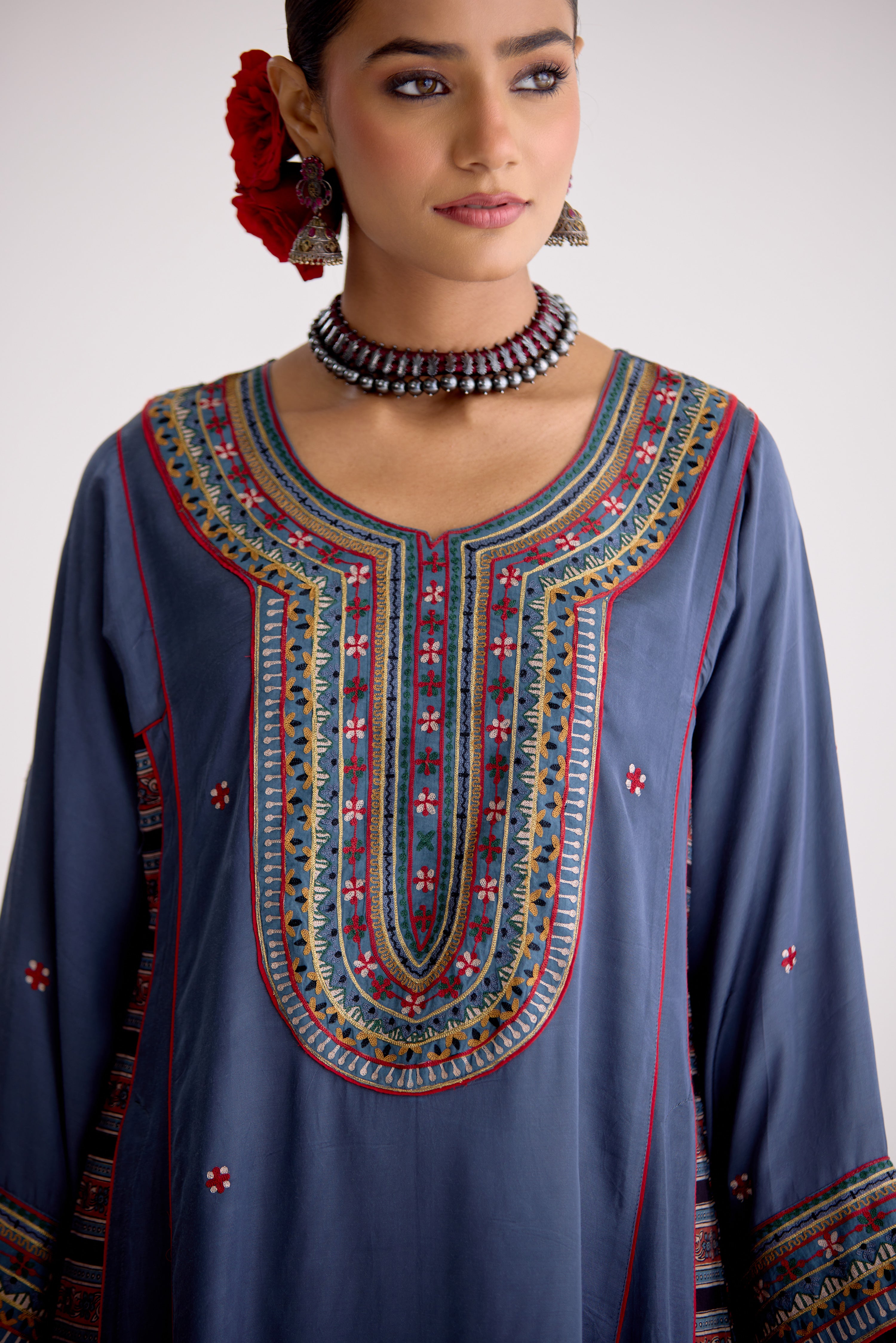 Tulsi Modal Silk Embroidered Kurta Blue Grey (10105575964971)