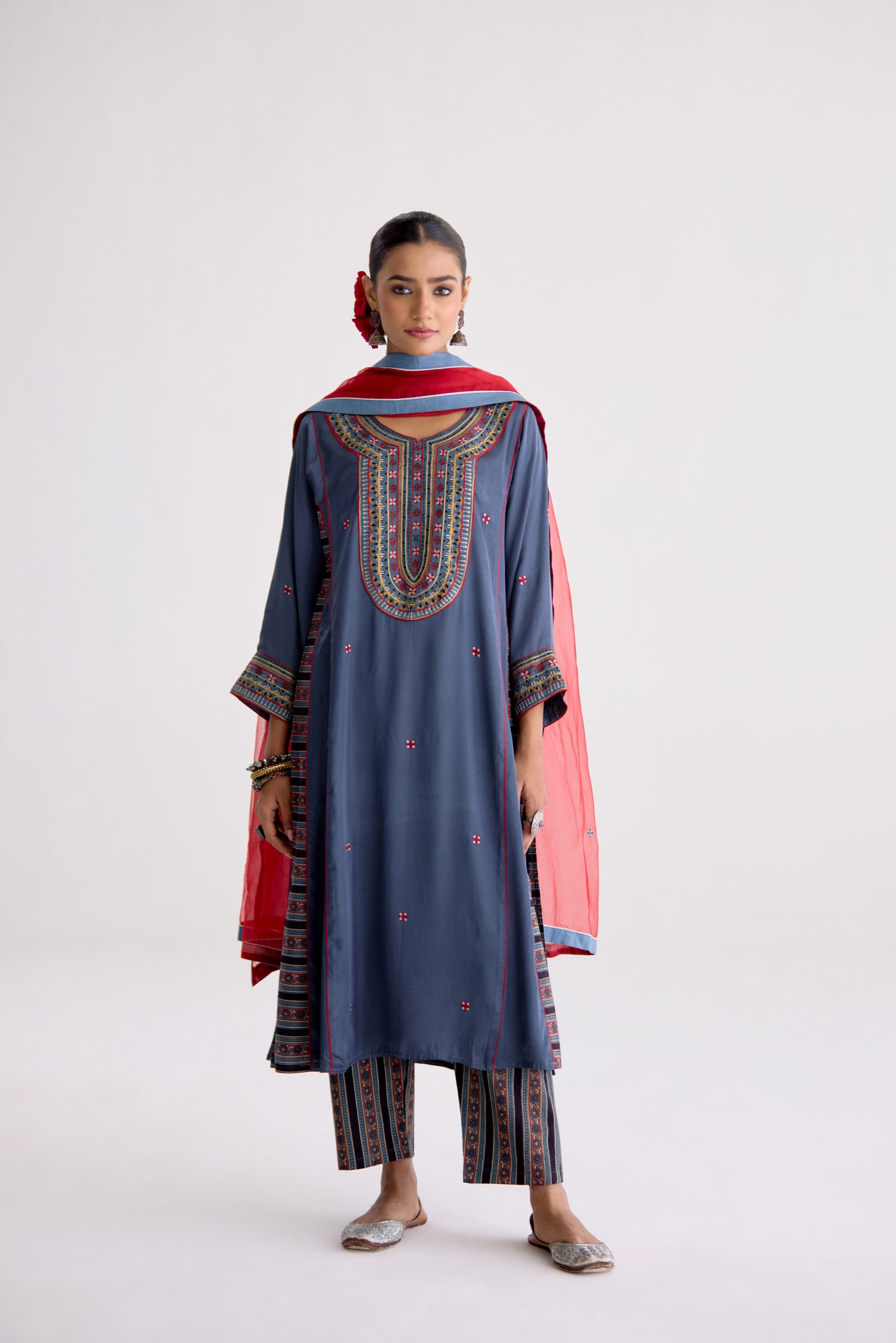 Tulsi Modal Silk Embroidered Kurta Blue Grey (10105575964971)