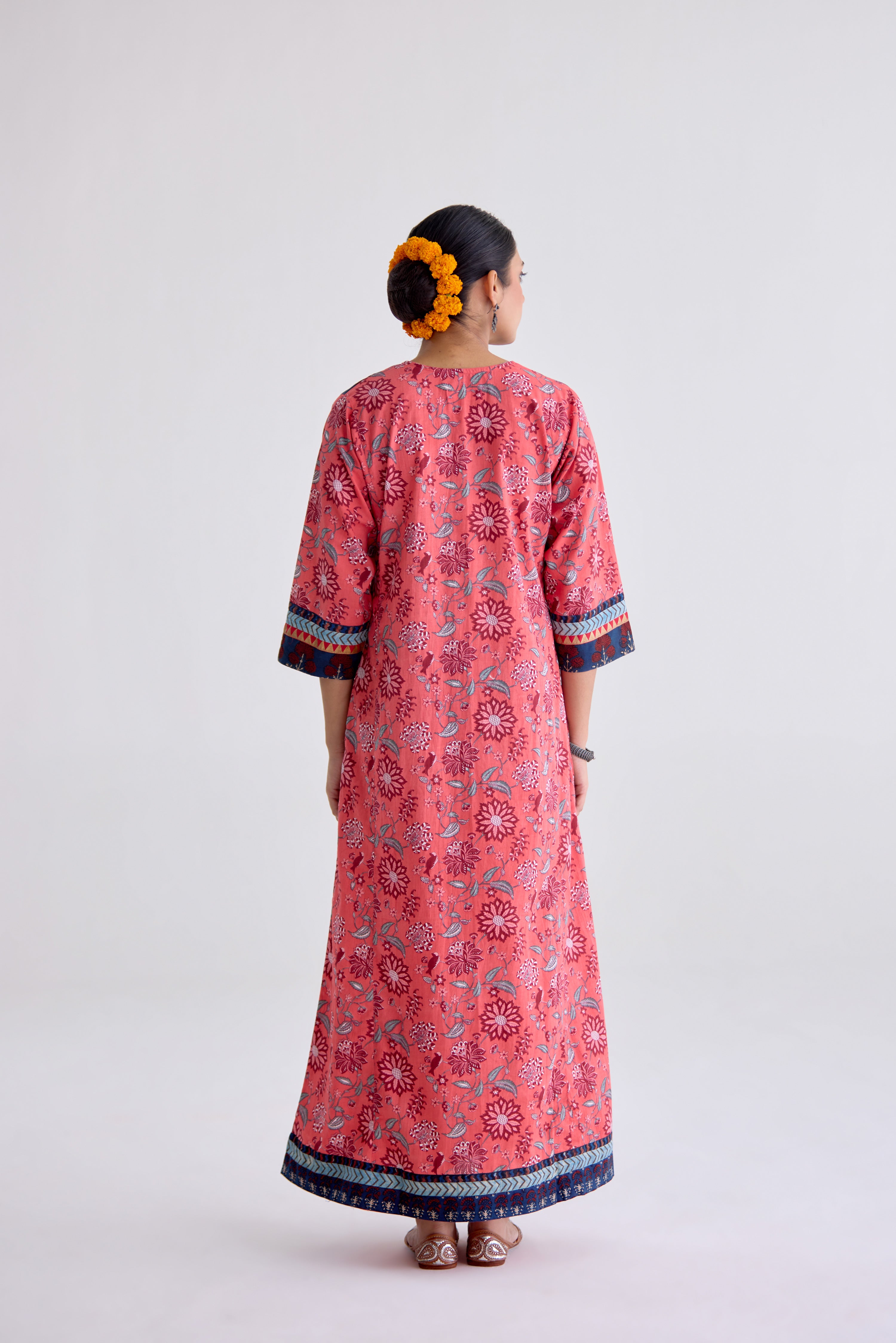 Rozana Cotton Printed Caftan Peach Red (10107017330987)