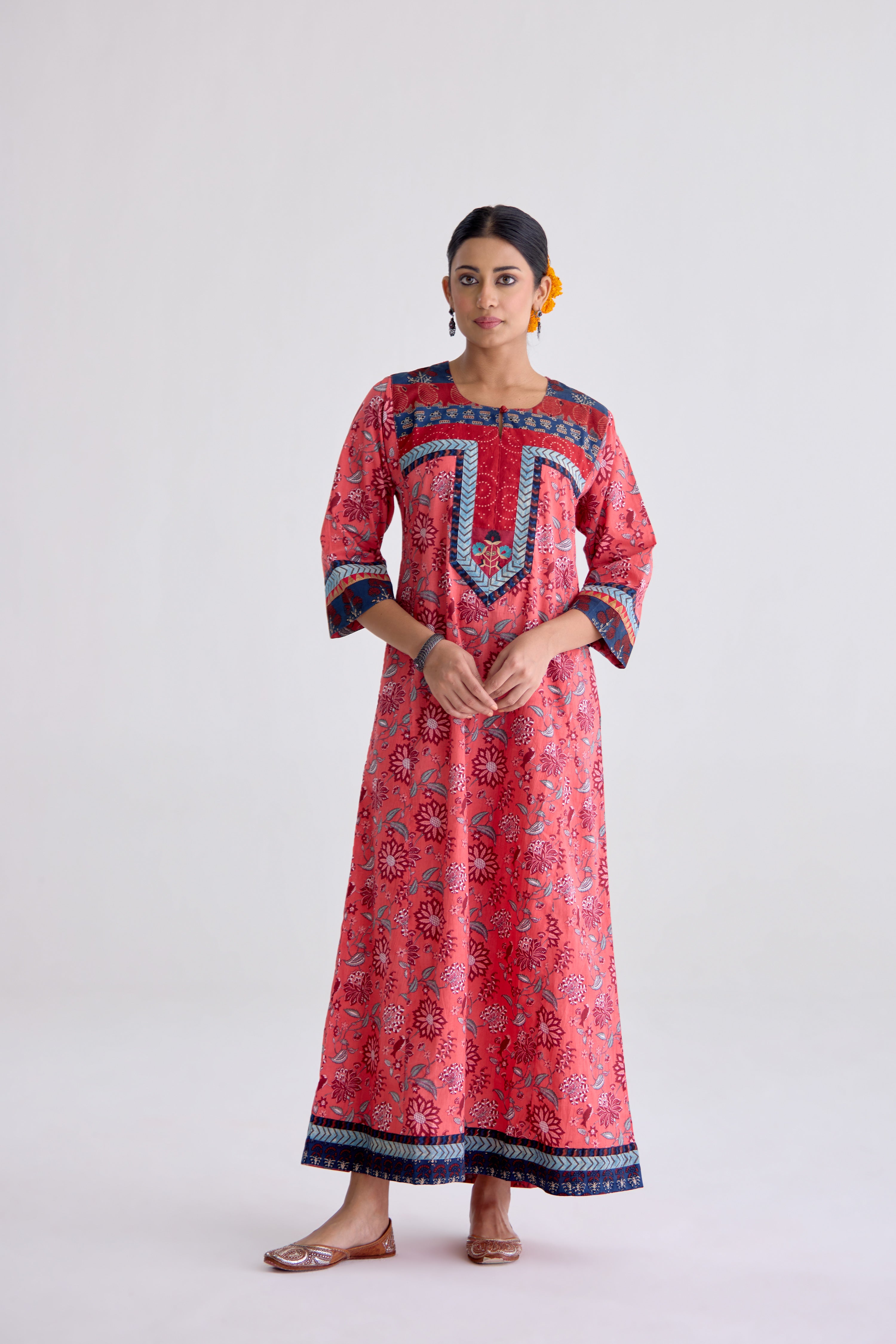 Rozana Cotton Printed Caftan Peach Red (10107017330987)