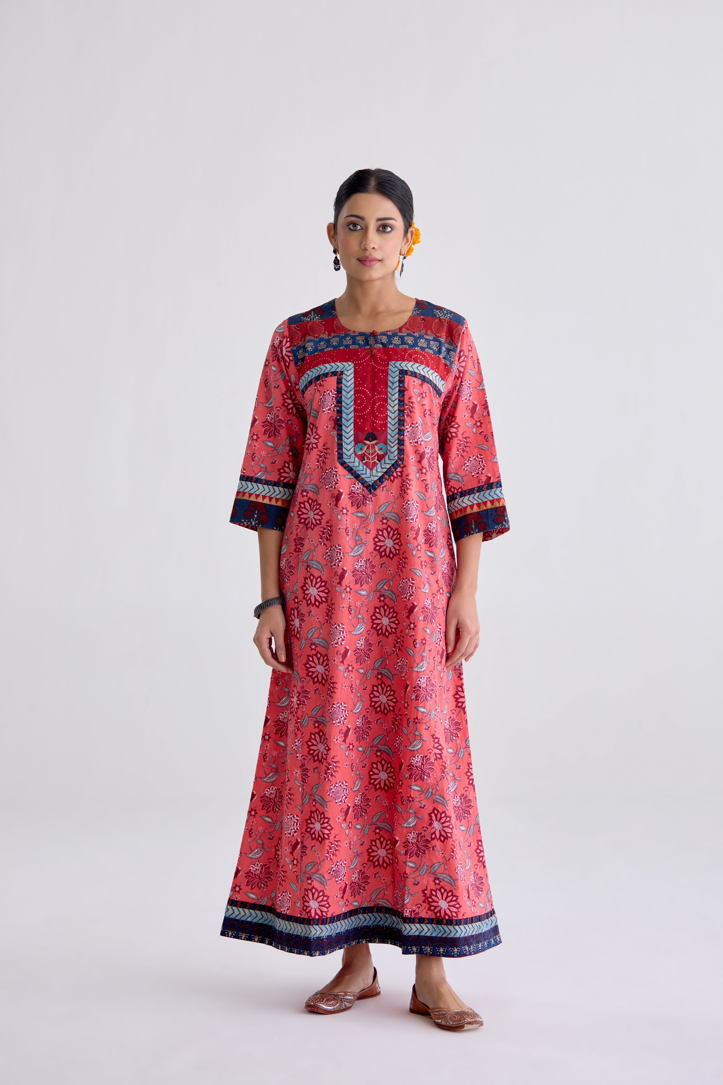 Rozana Cotton Printed Caftan Peach Red (10107017330987)