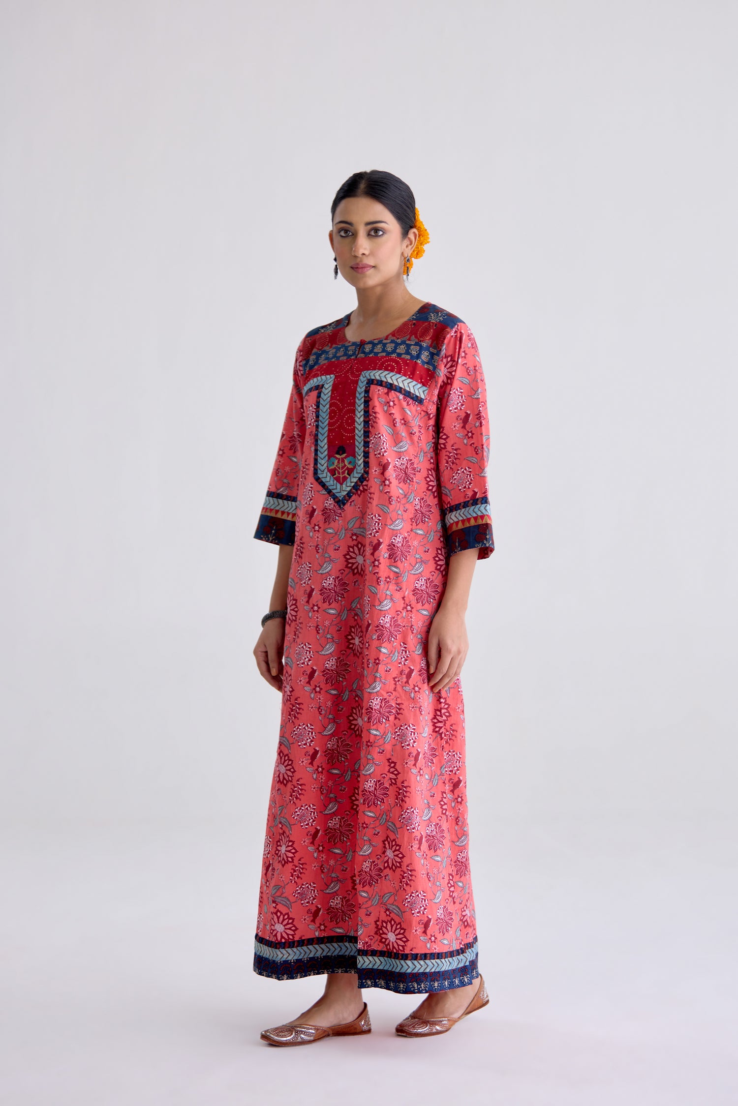 Rozana Cotton Printed Caftan Peach Red (10107017330987)