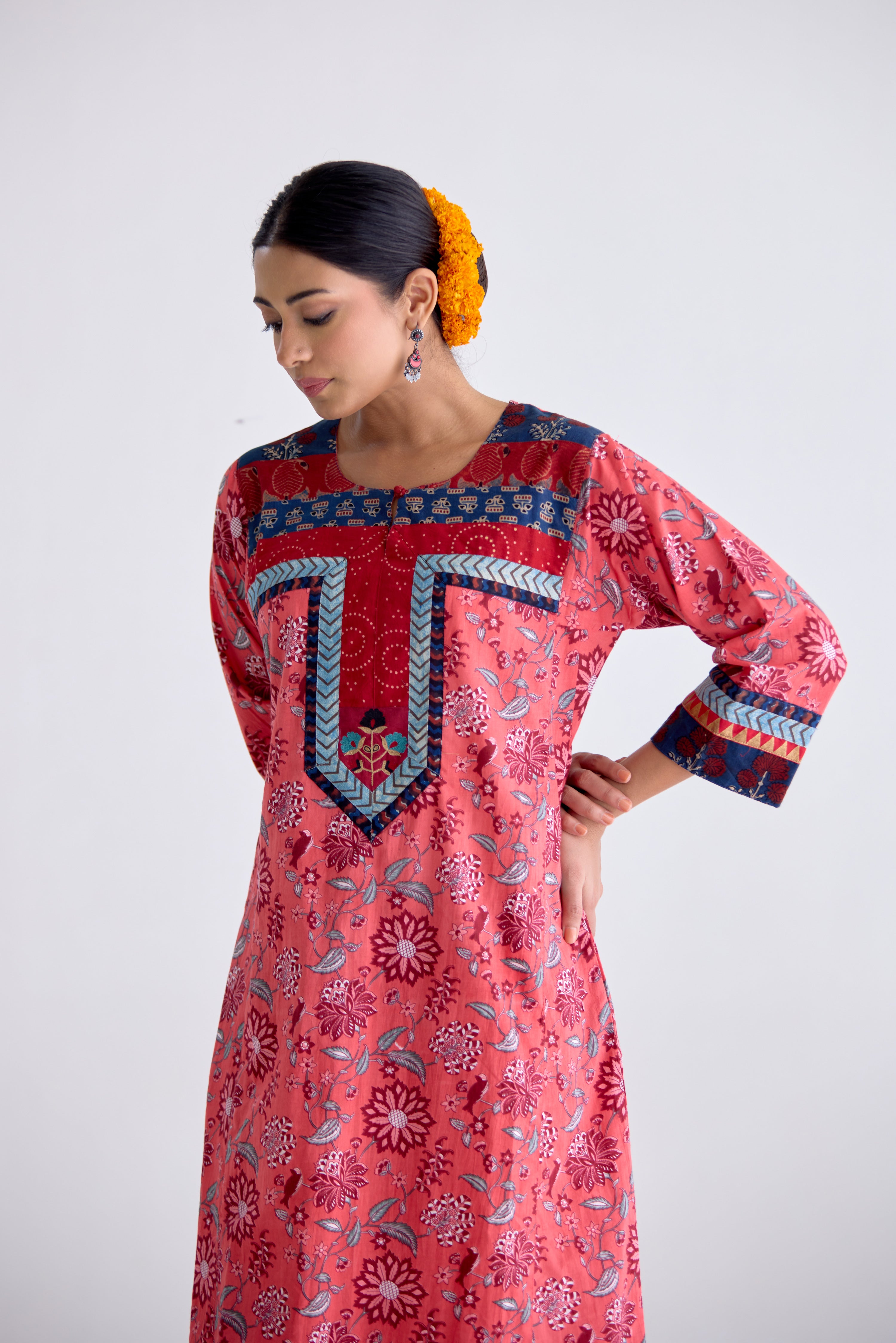 Rozana Cotton Printed Caftan Peach Red (10107017330987)