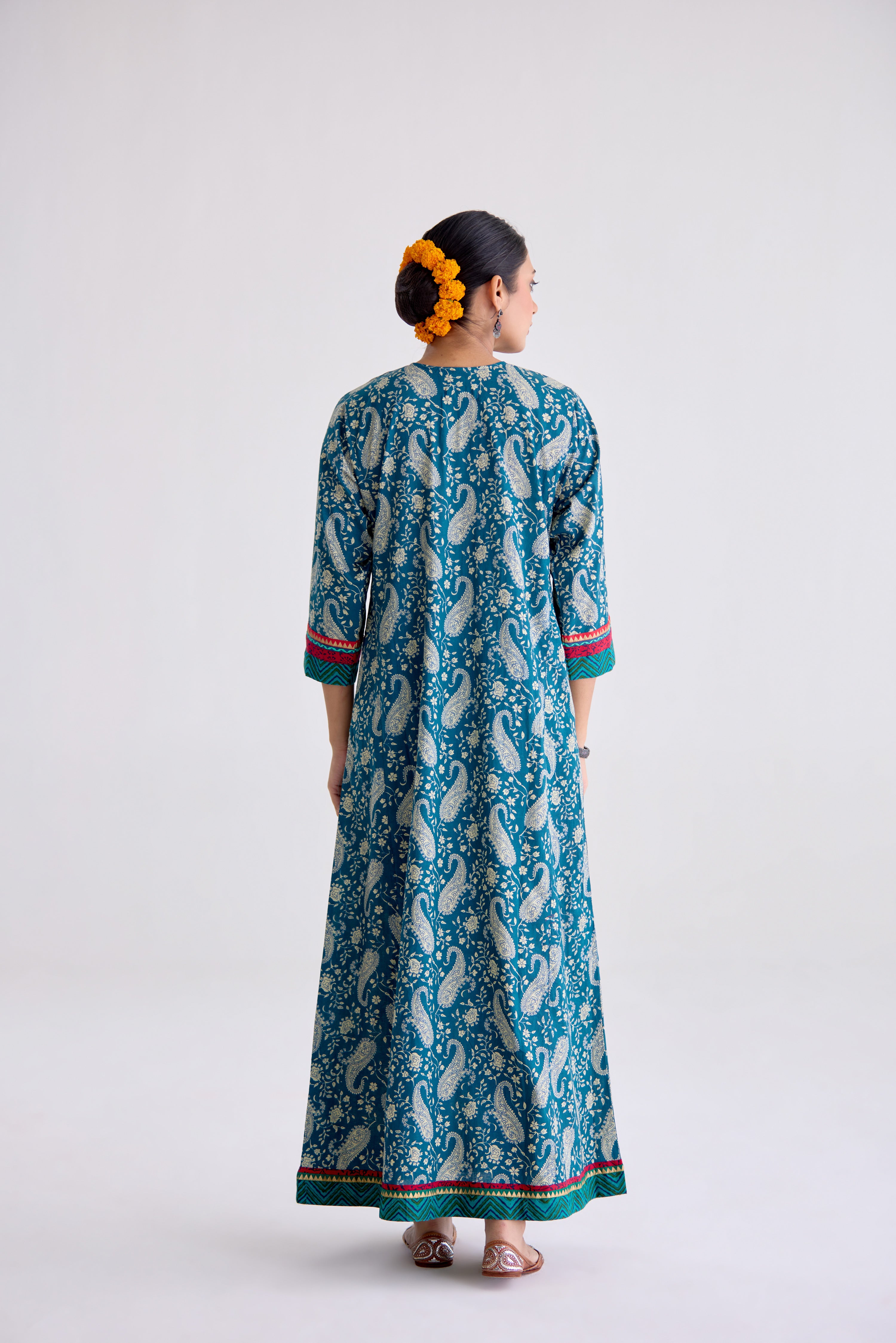 Rozana Cotton Printed Caftan Teal Blue (10107016675627)