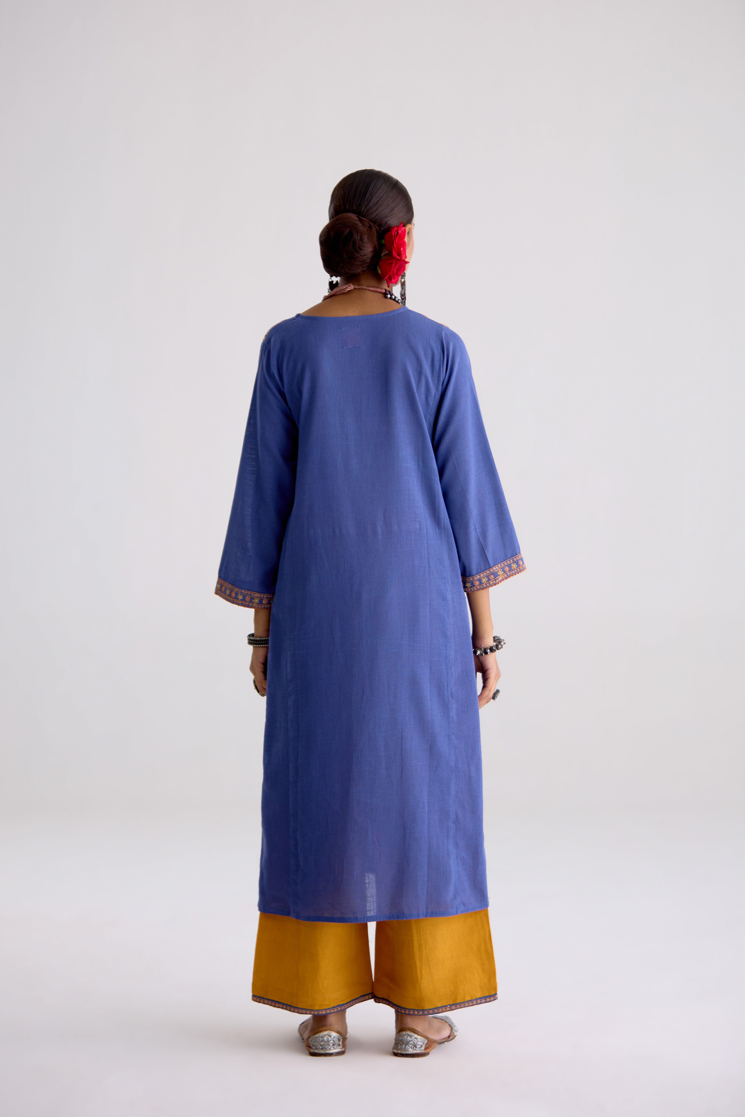 Tulsi Cotton Slub Embroidered Kurta Blue (10105515802923)