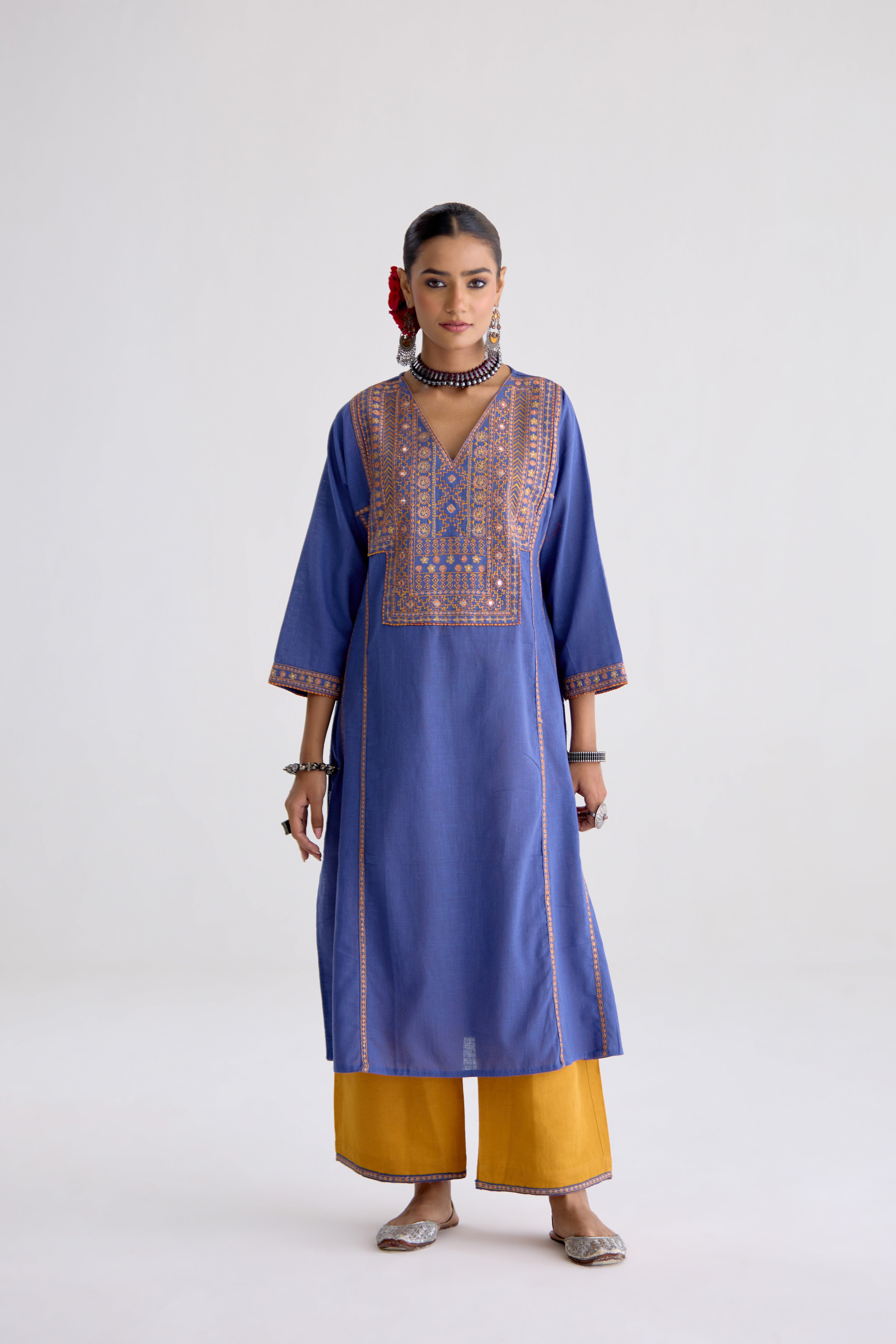 Tulsi Cotton Slub Embroidered Kurta Blue (10105515802923)