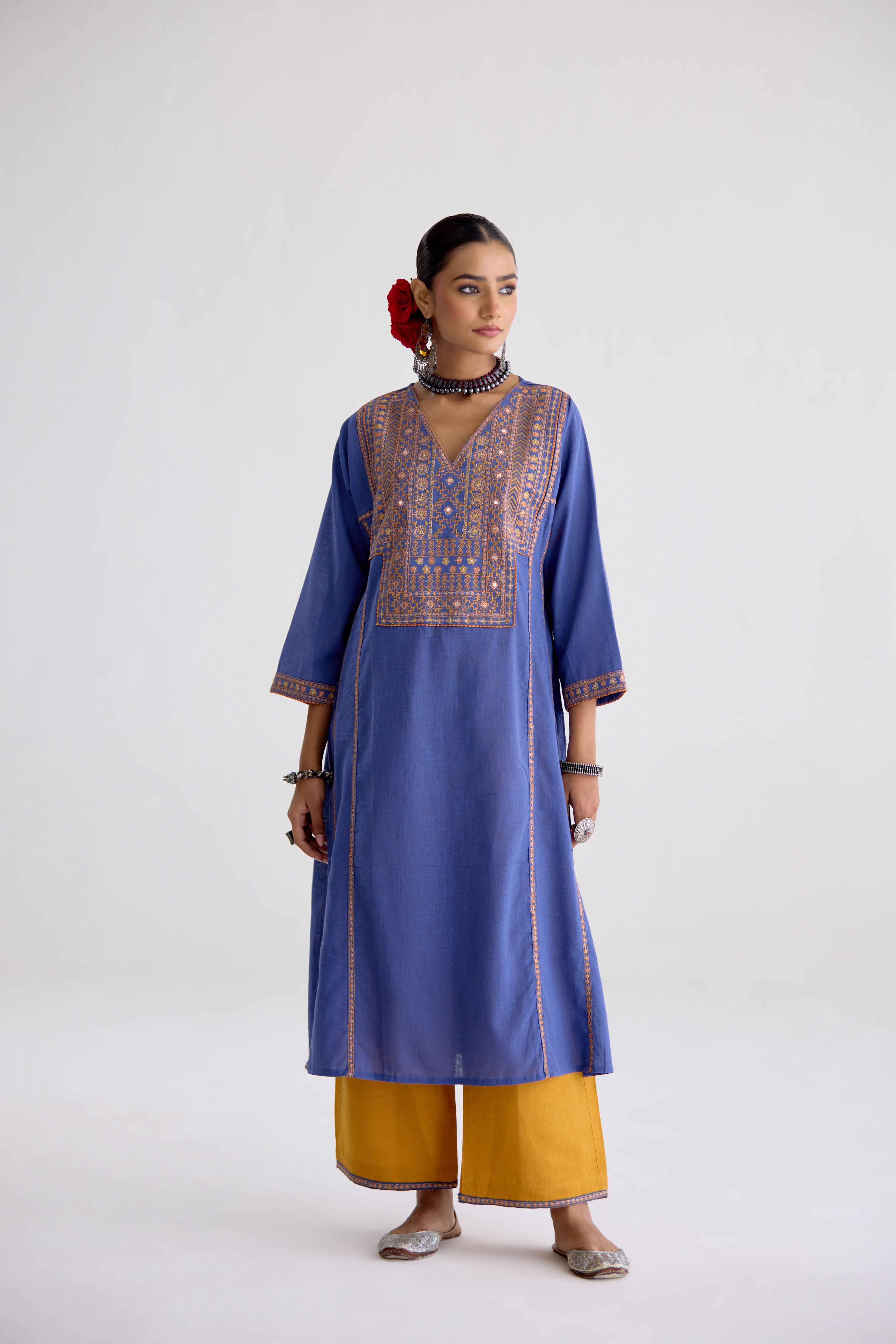 Tulsi Cotton Slub Embroidered Kurta Blue (10105515802923)