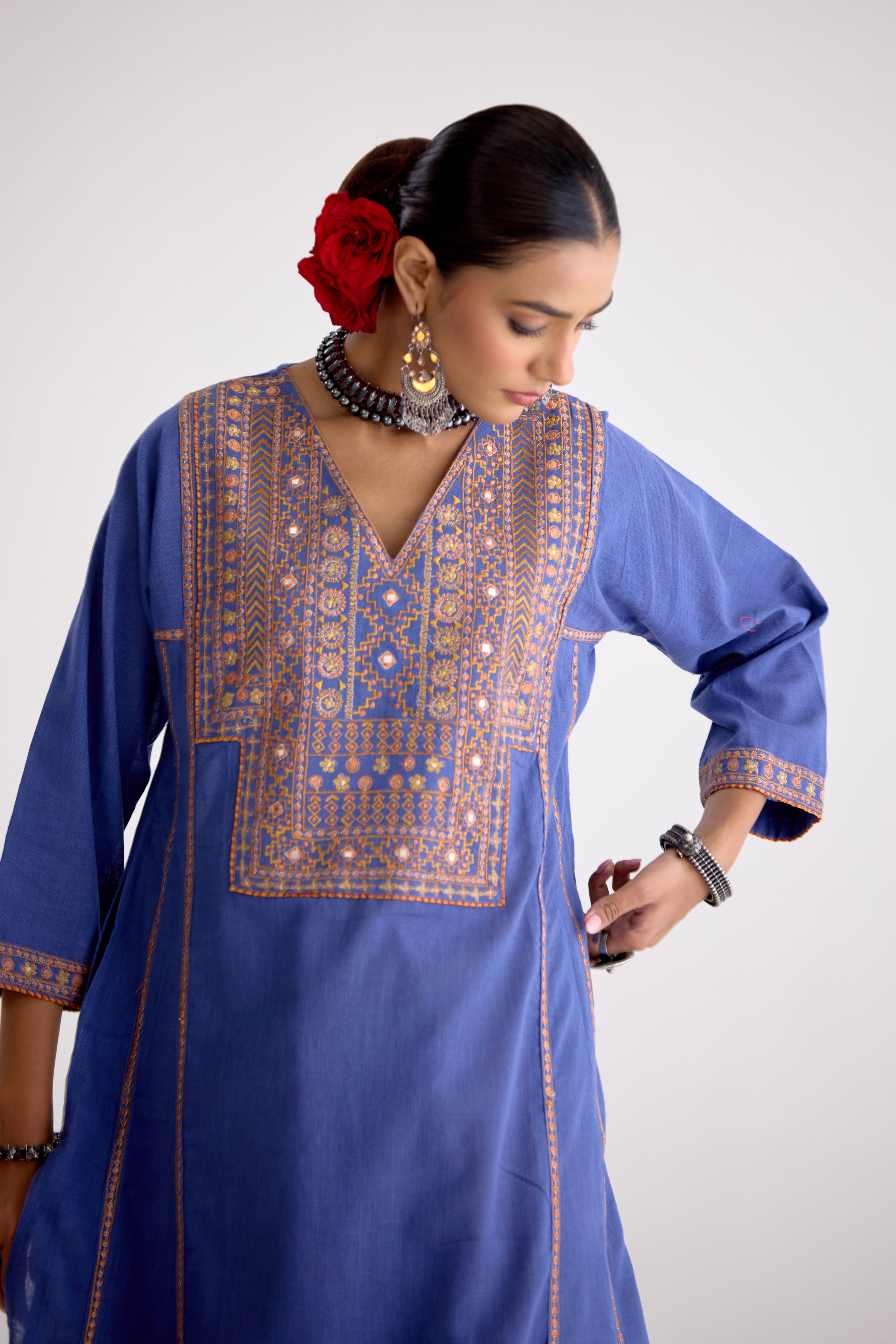 Tulsi Cotton Slub Embroidered Kurta Blue (10105515802923)