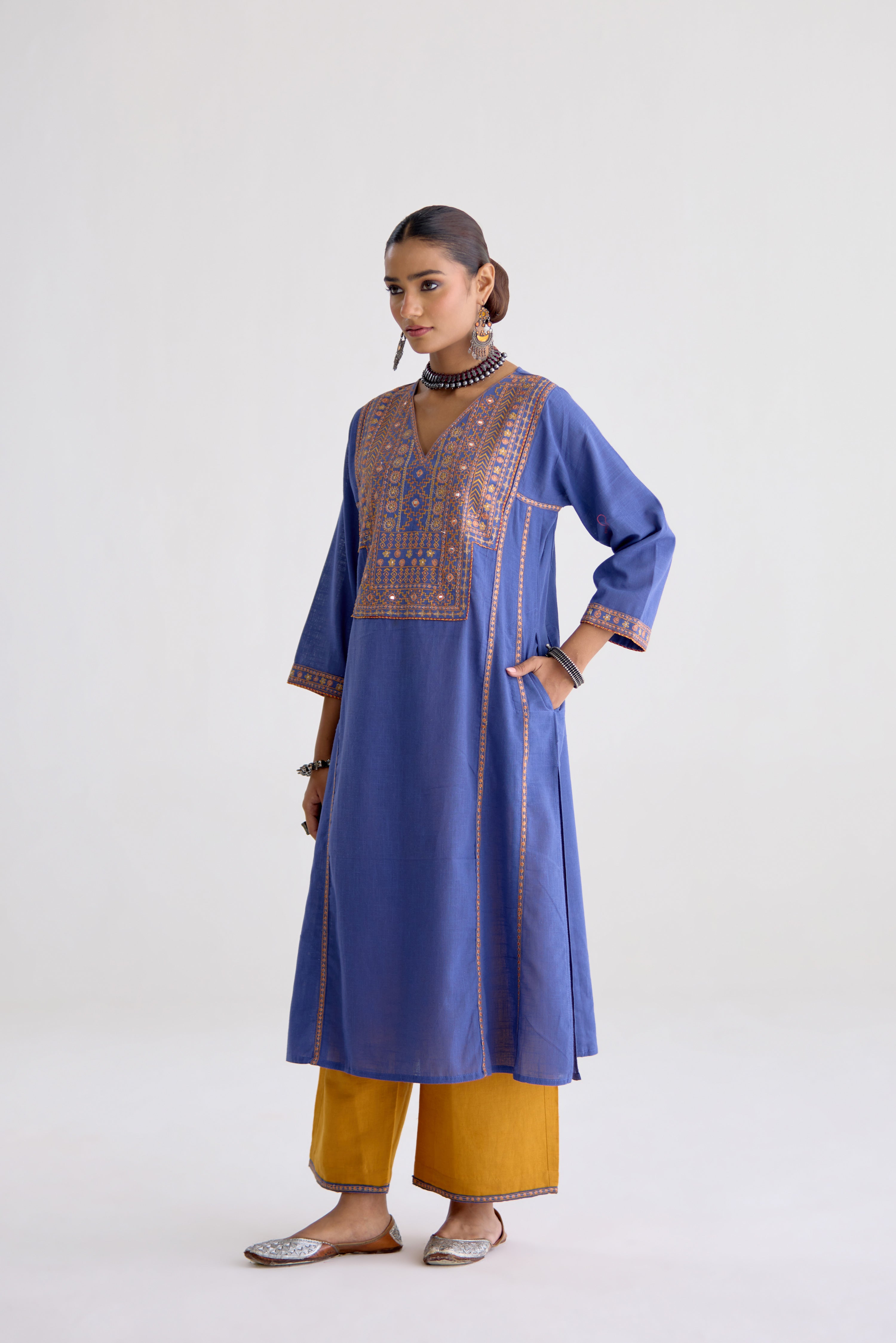 Tulsi Cotton Slub Embroidered Kurta Blue (10105515802923)