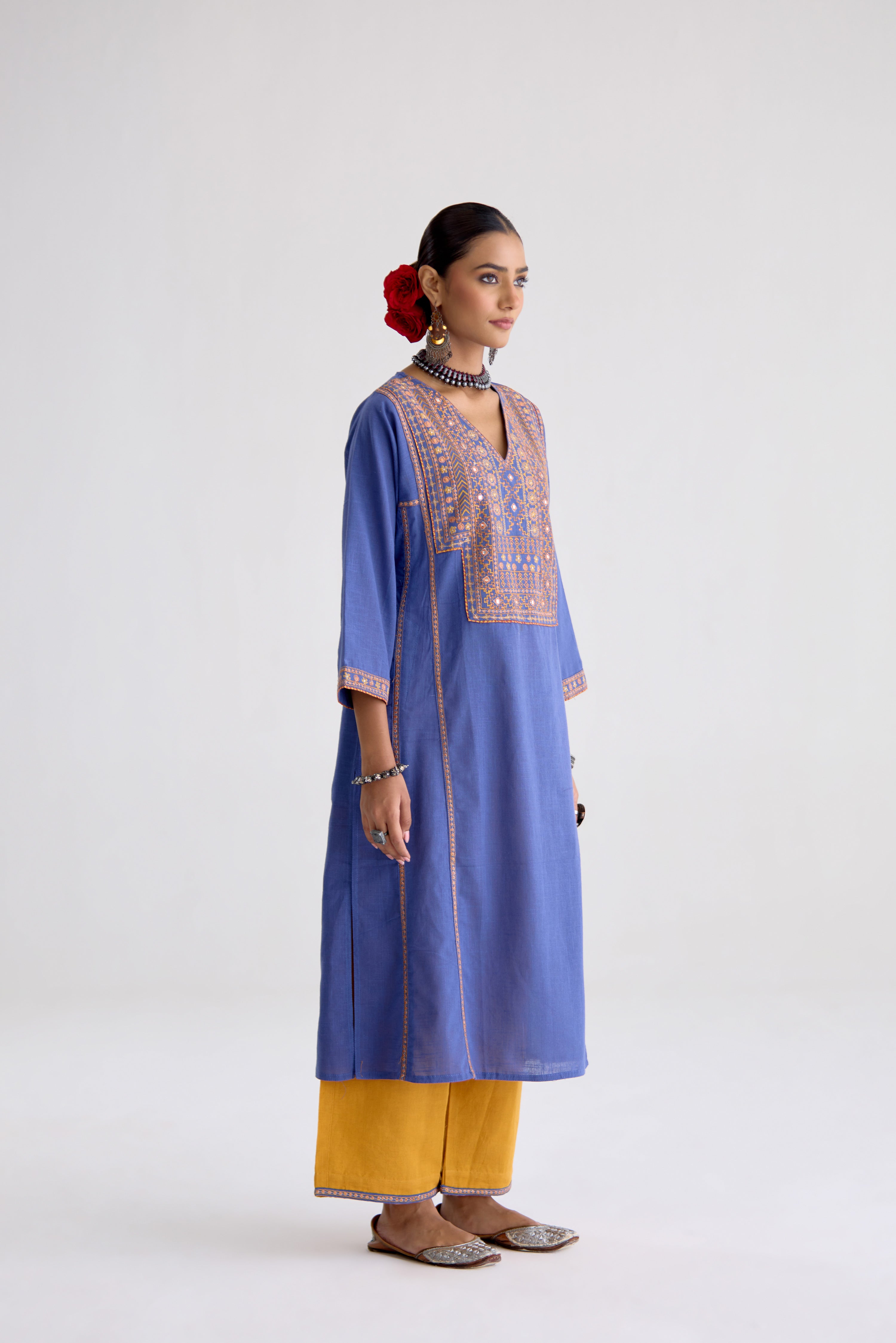 Tulsi Cotton Slub Embroidered Kurta Blue (10105515802923)