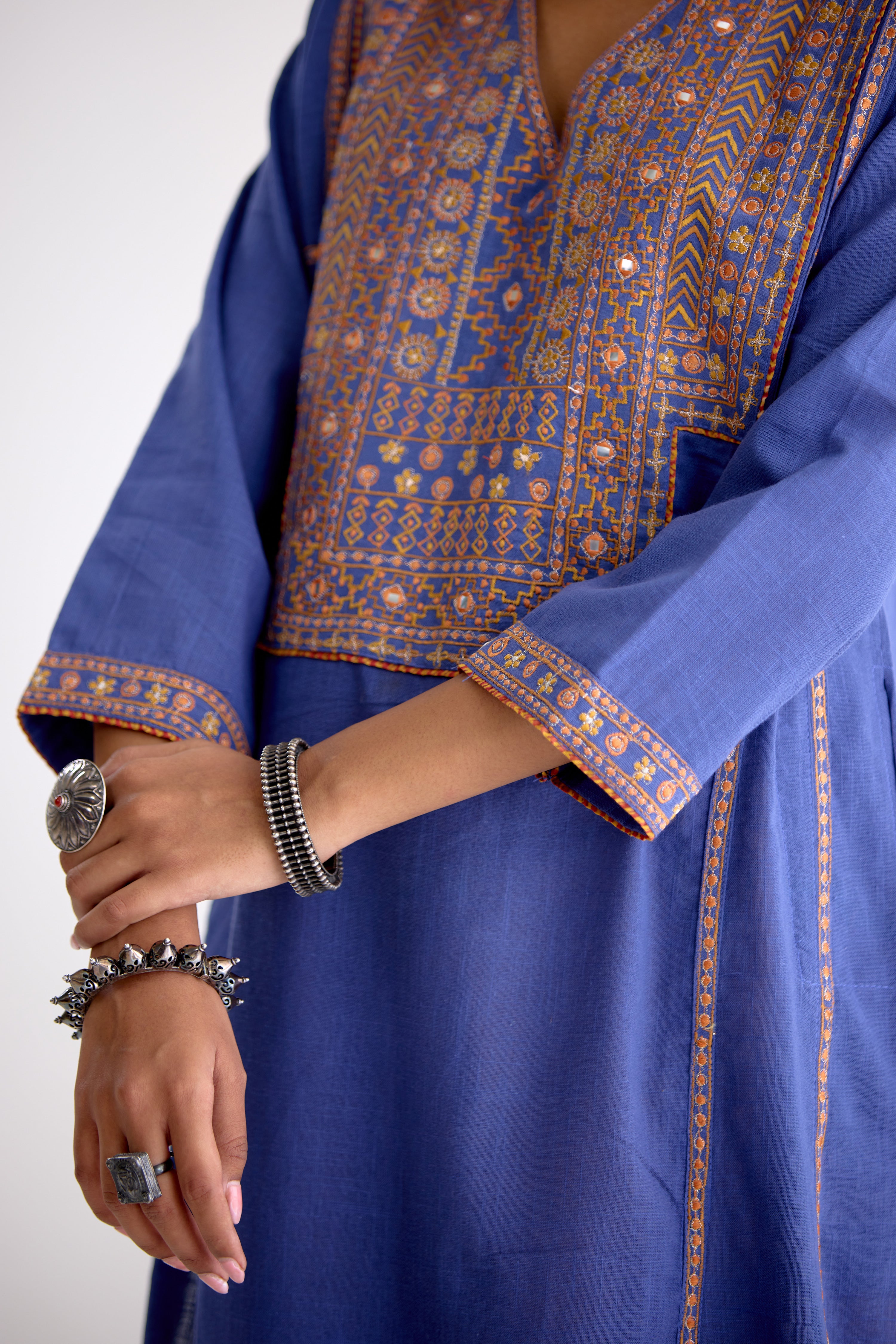 Tulsi Cotton Slub Embroidered Kurta Blue (10105515802923)