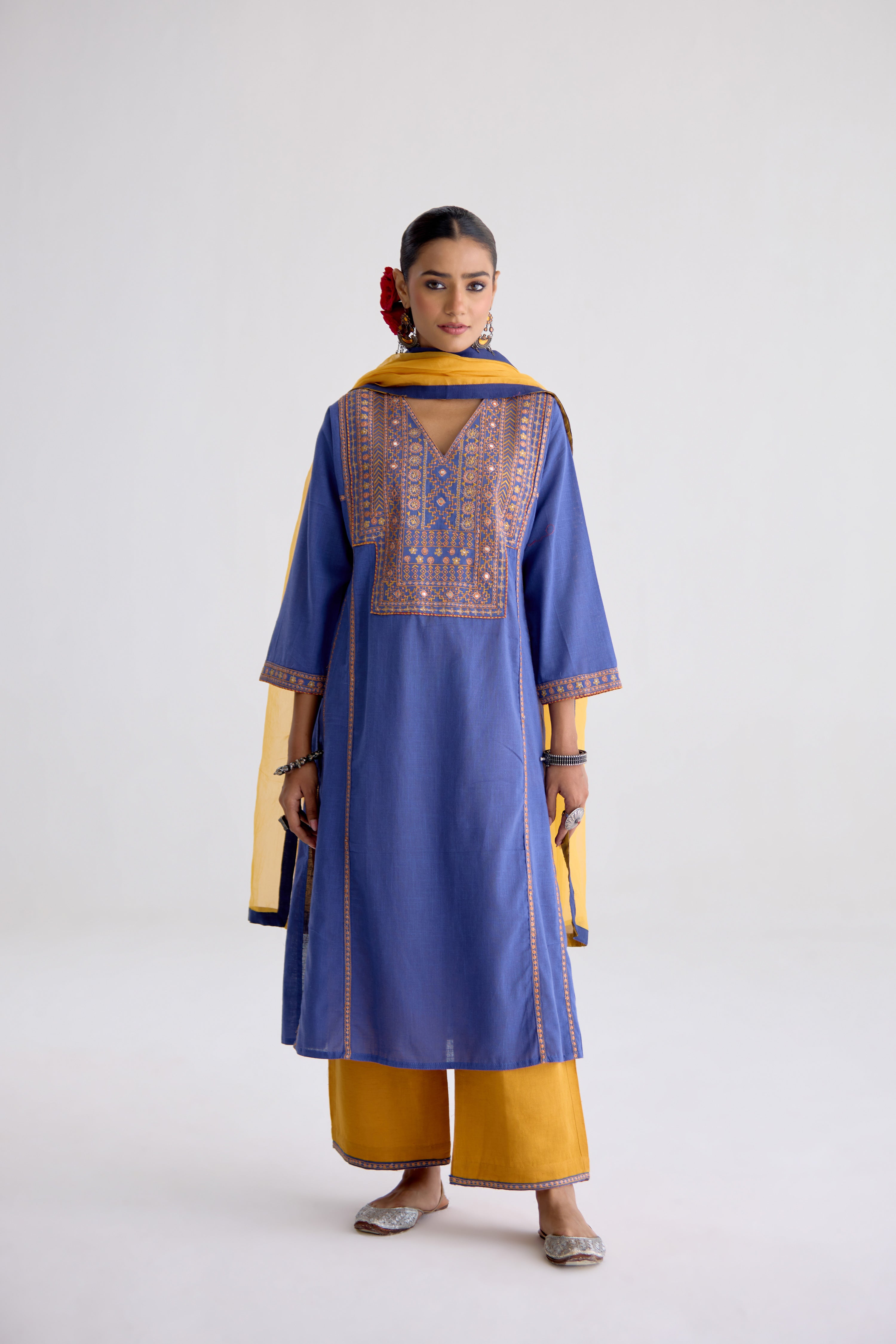 Tulsi Cotton Slub Embroidered Kurta Blue (10105515802923)