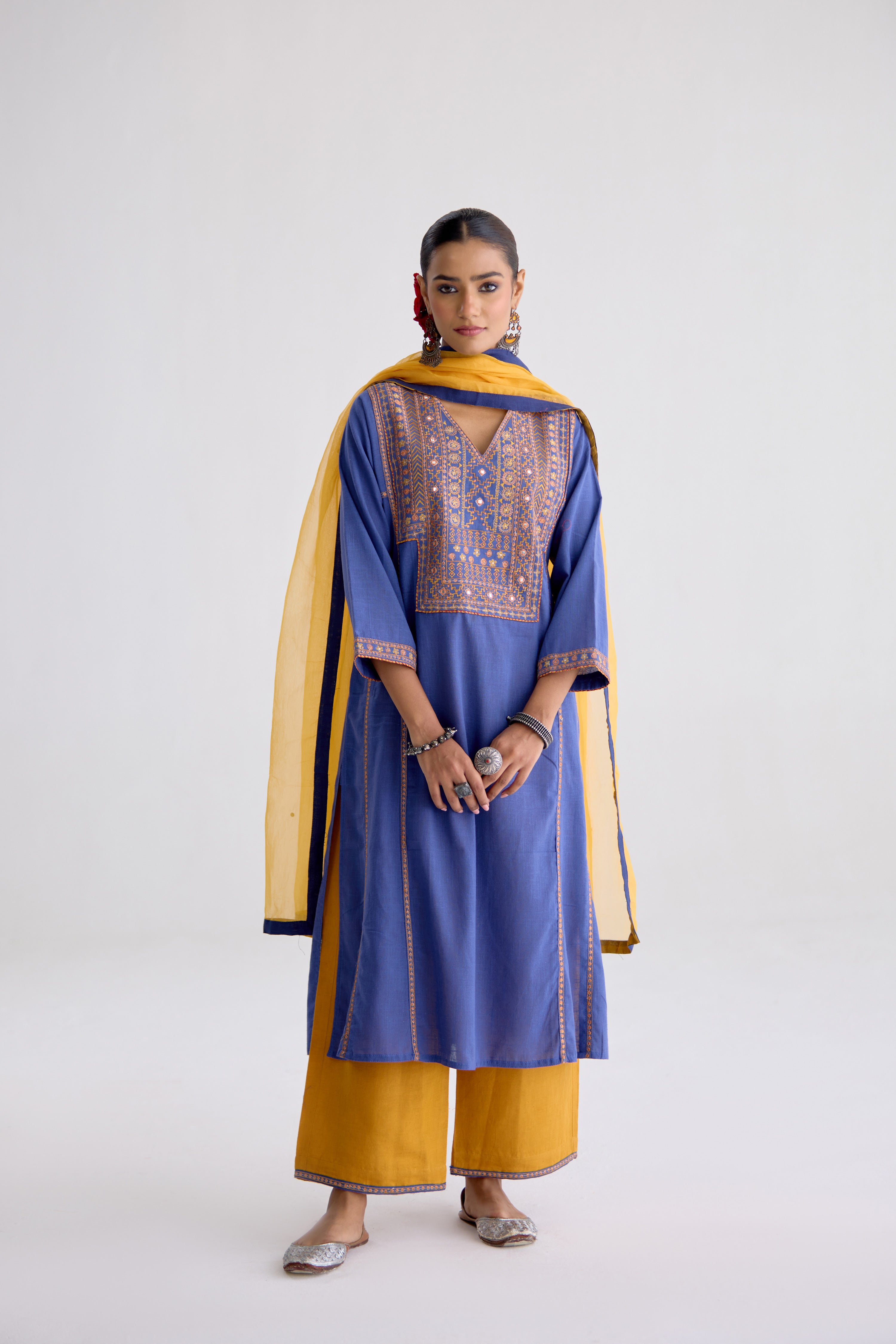 Tulsi Cotton Slub Embroidered Kurta Blue (10105515802923)