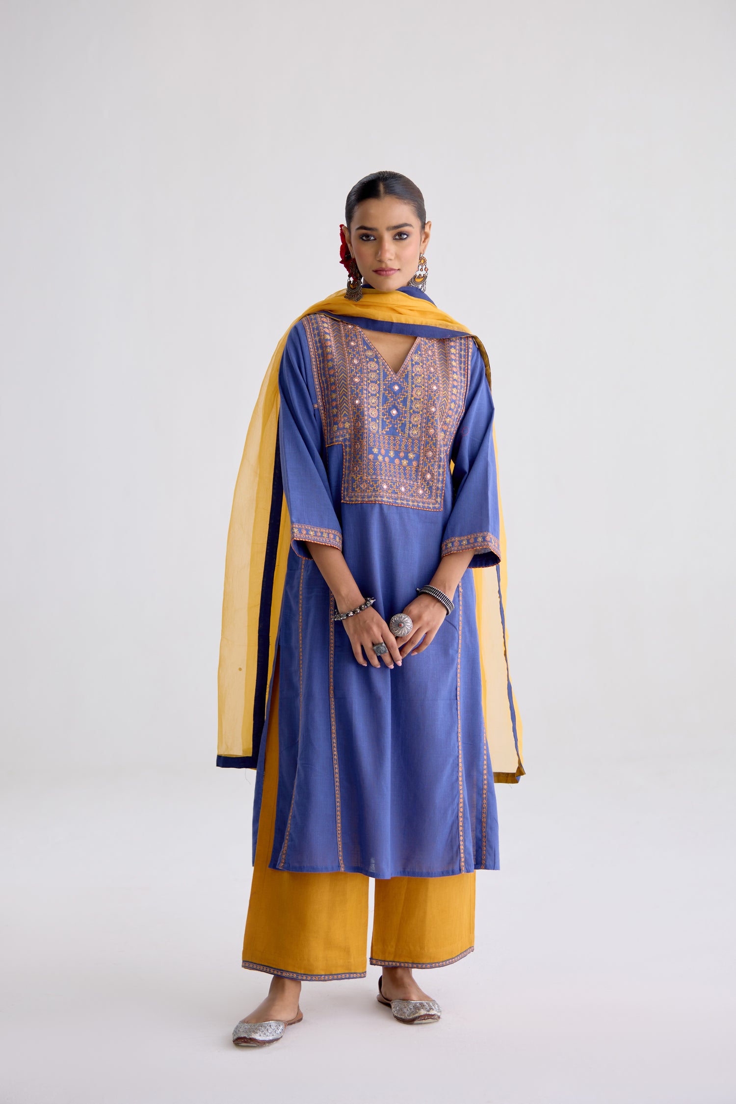 Tulsi Cotton Slub Embroidered Kurta Blue (10105515802923)