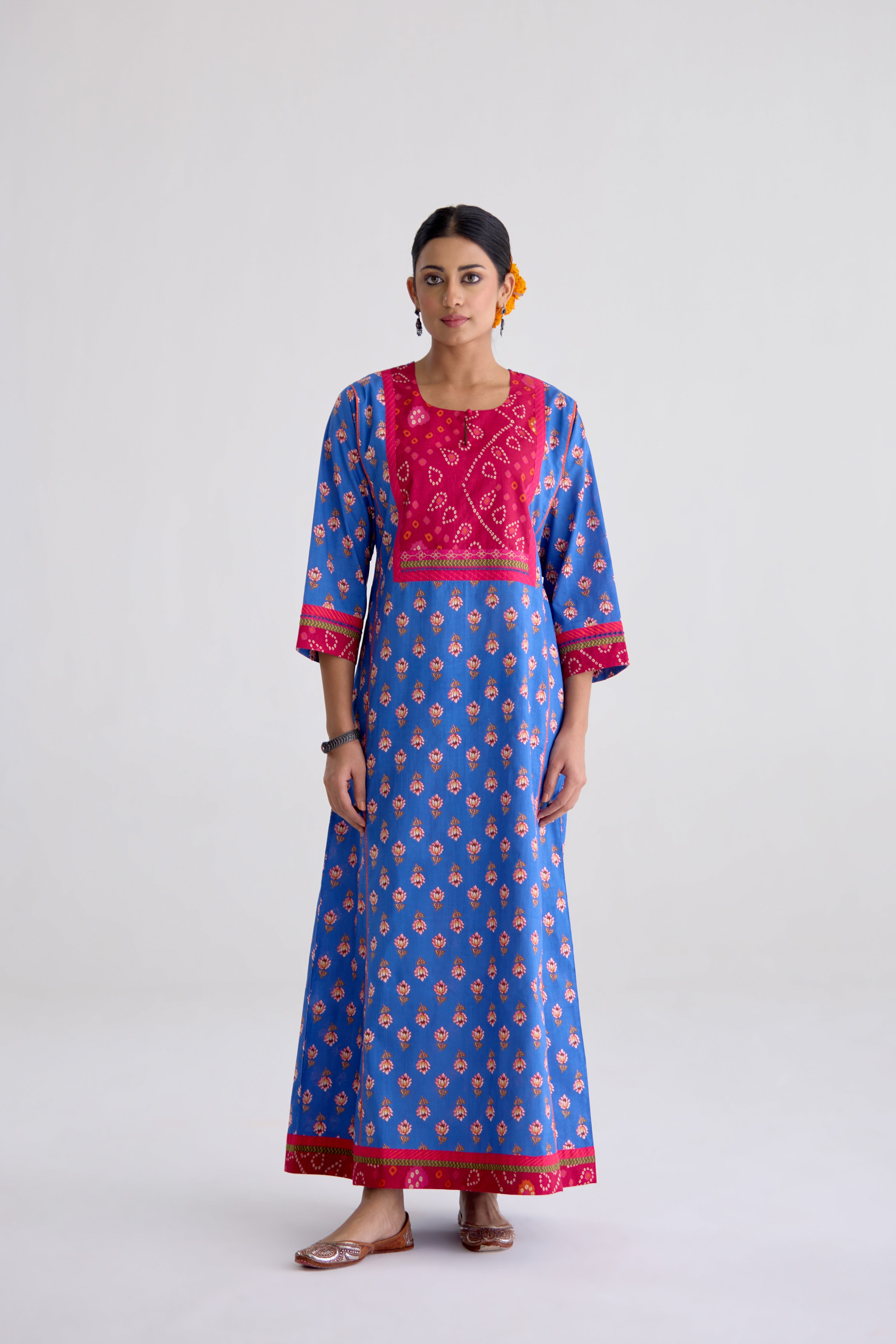 Rozana Cotton Printed Caftan Blue (10107019034923)