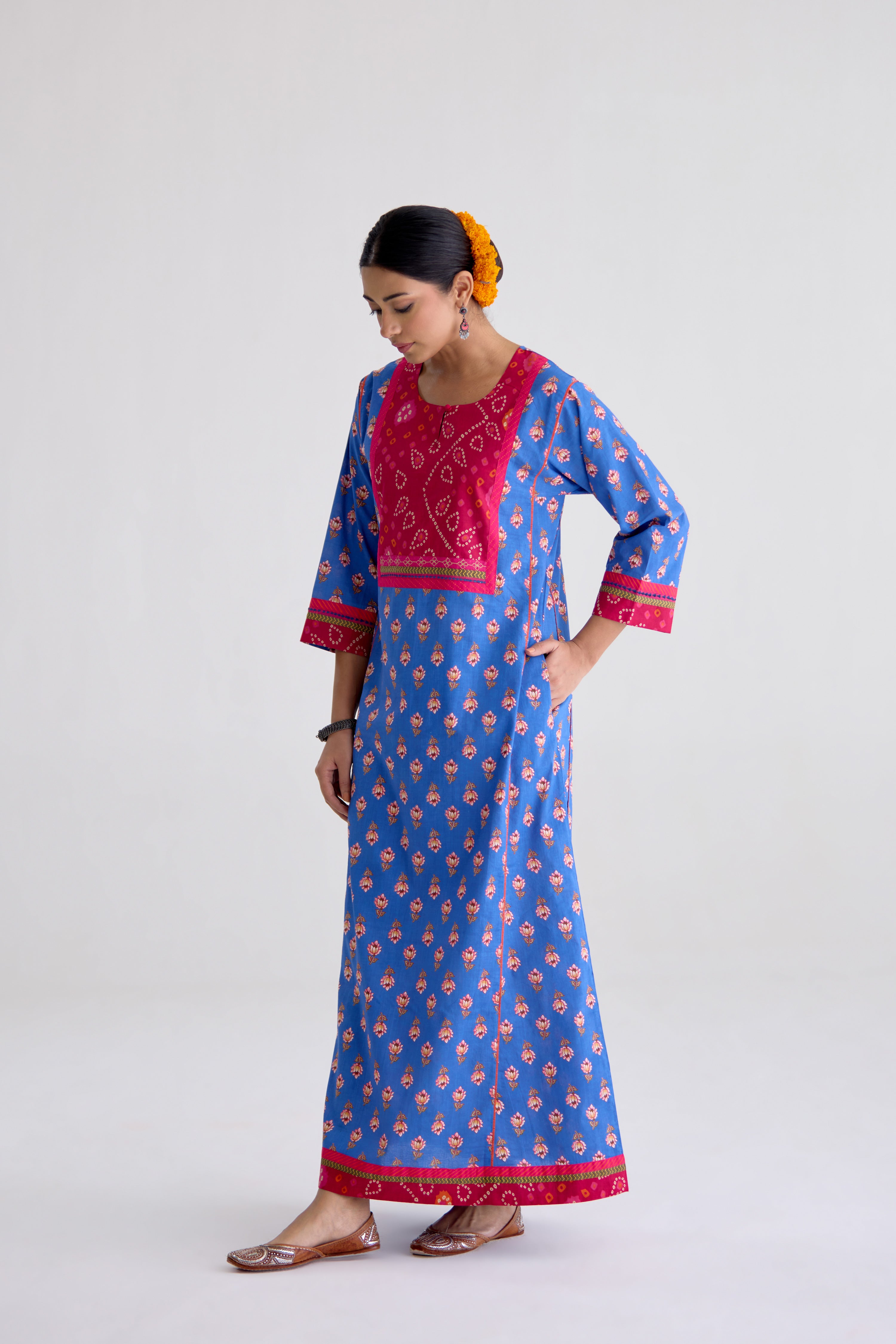 Rozana Cotton Printed Caftan Blue (10107019034923)
