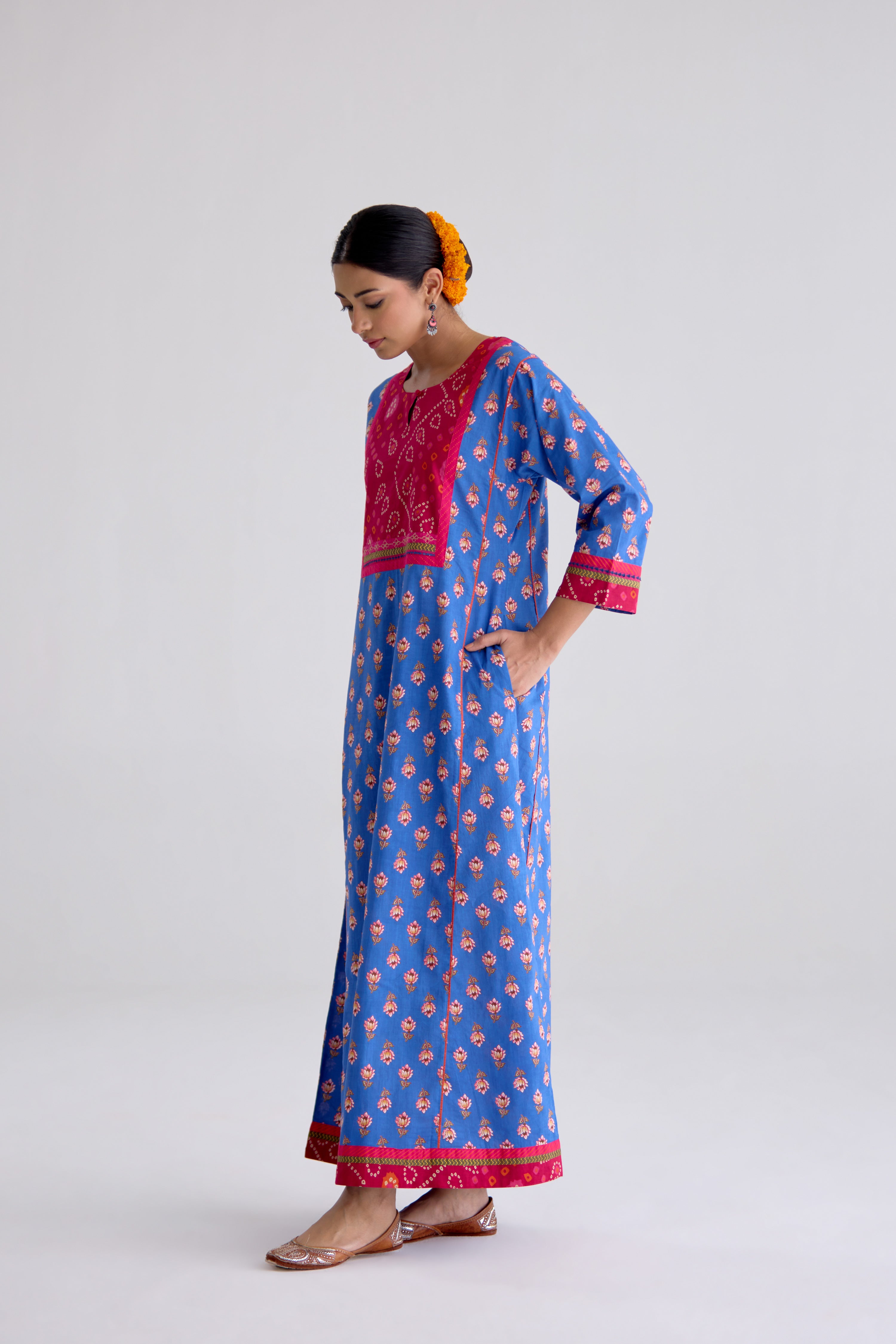 Rozana Cotton Printed Caftan Blue (10107019034923)