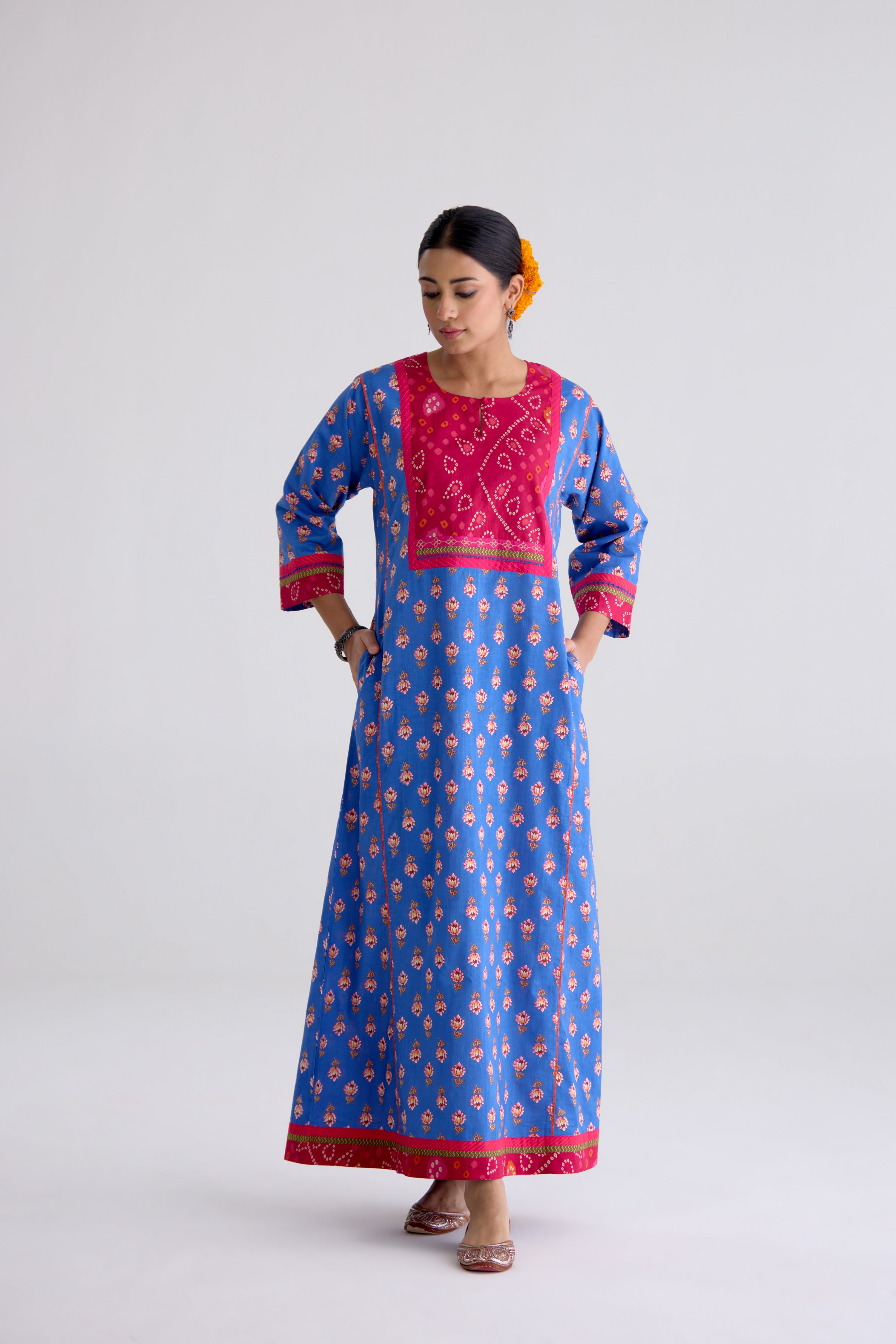 Rozana Cotton Printed Caftan Blue (10107019034923)