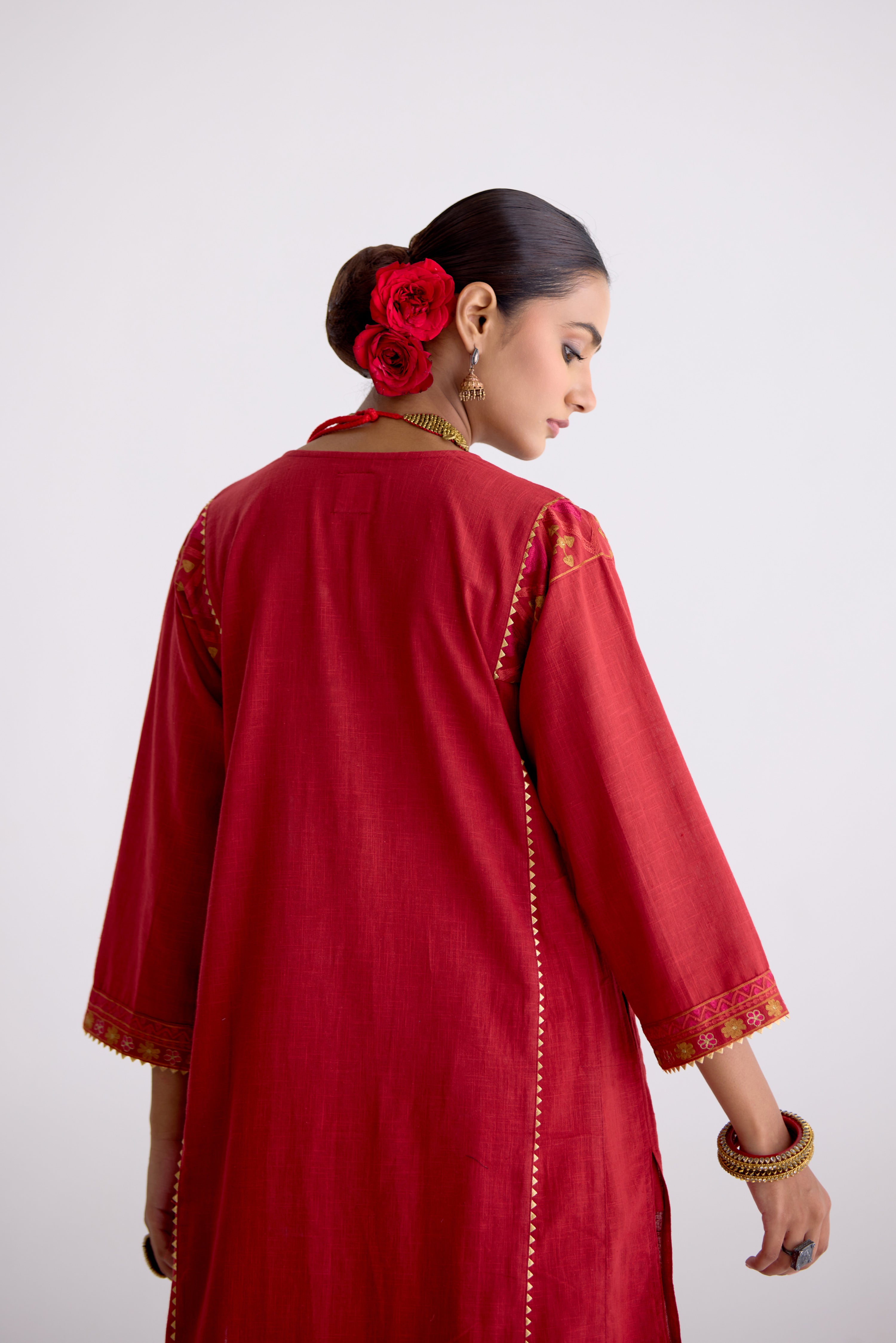 Tulsi Cotton Slub Embroidered Kurta Maroon (10106095206699)
