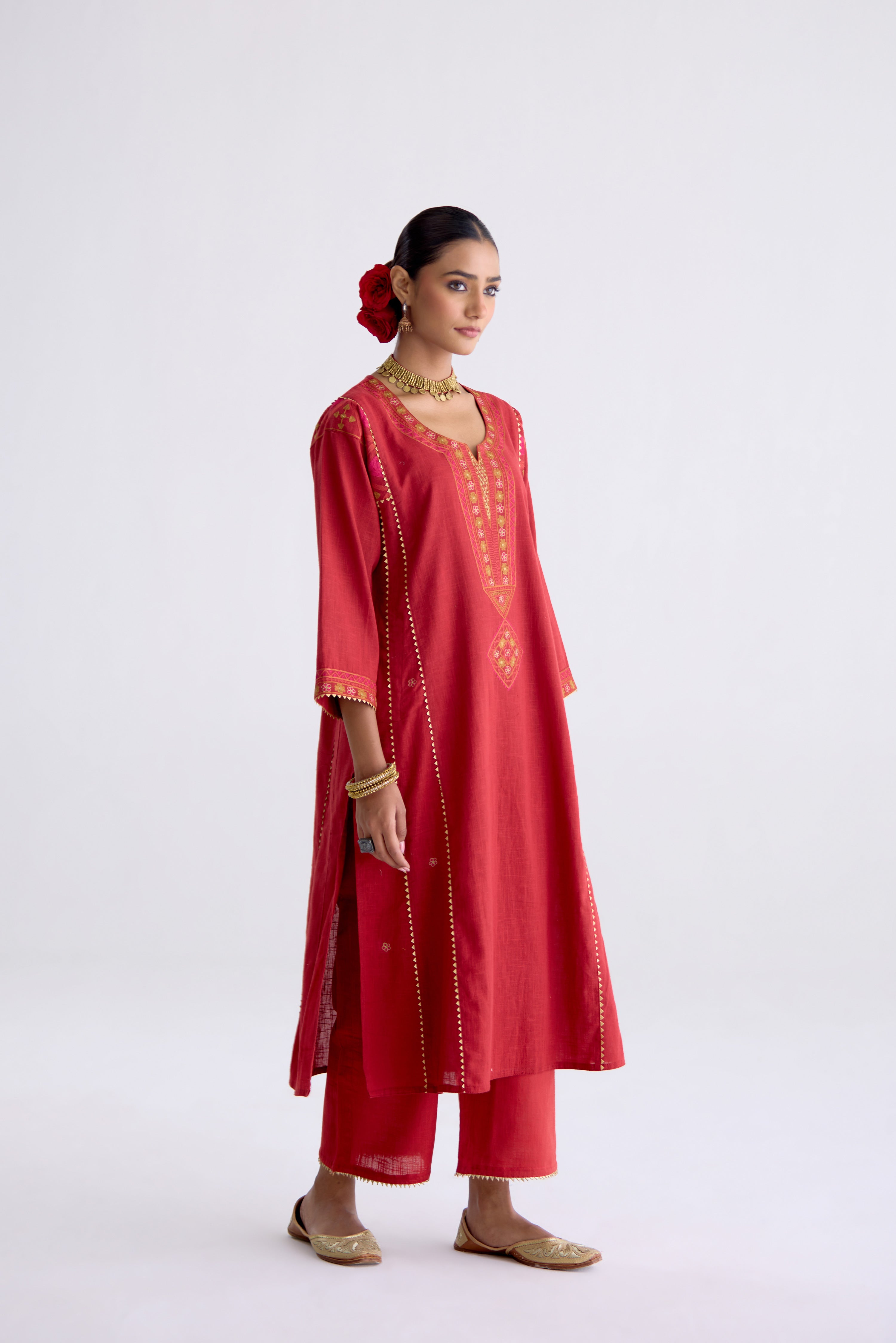 Tulsi Cotton Slub Embroidered Kurta Maroon (10106095206699)