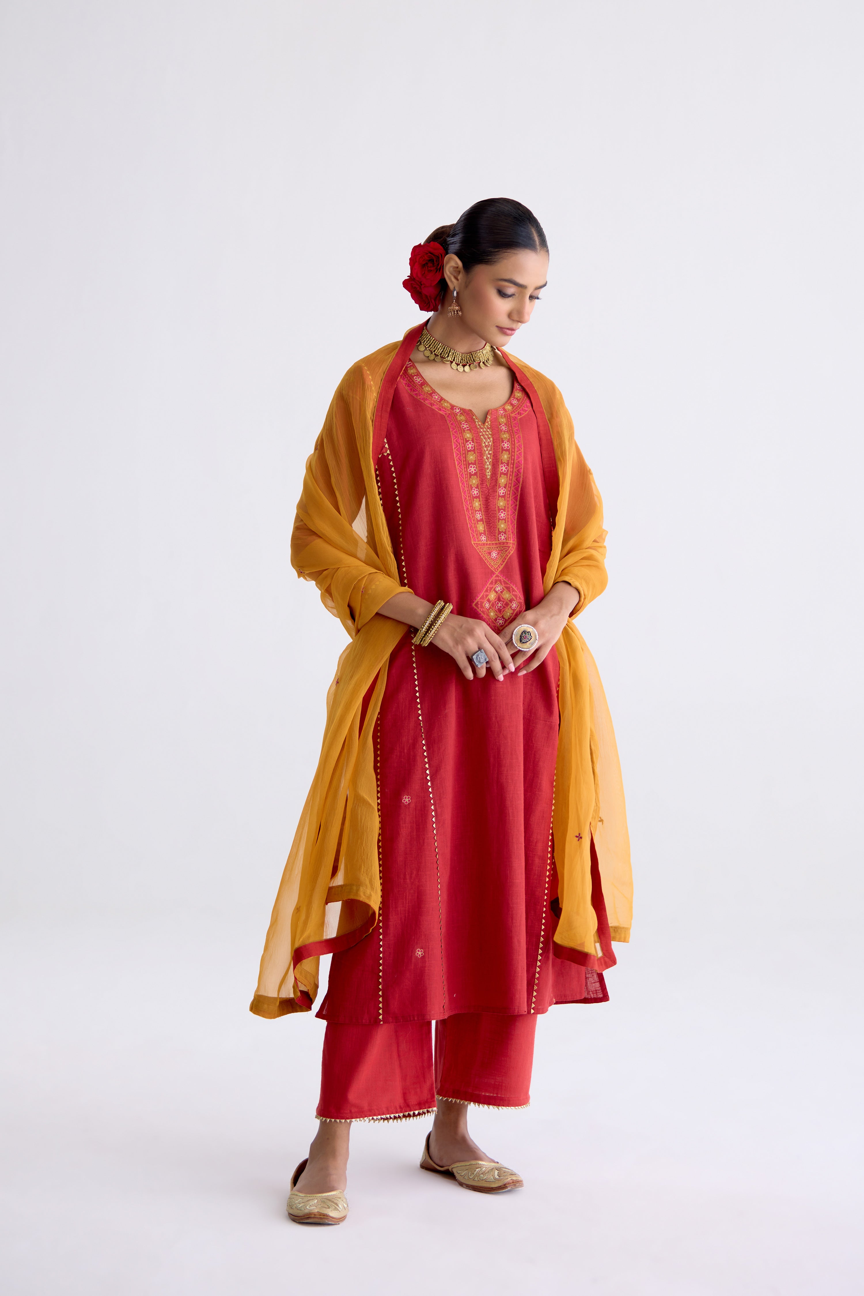 Tulsi Cotton Slub Embroidered Kurta Maroon (10106095206699)