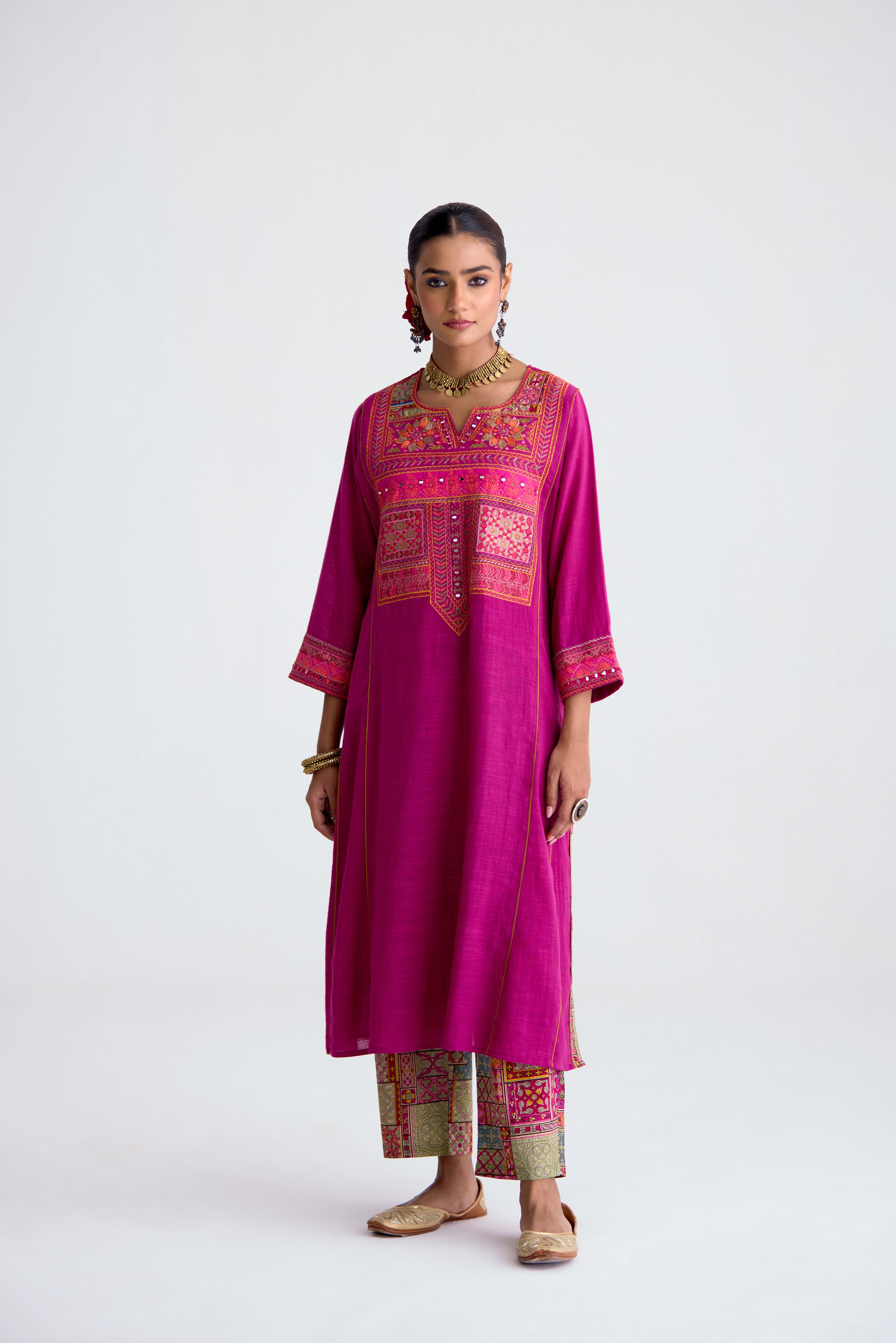 Tulsi Cotton Slub Embroidered Kurta Mauve (10106191348011)