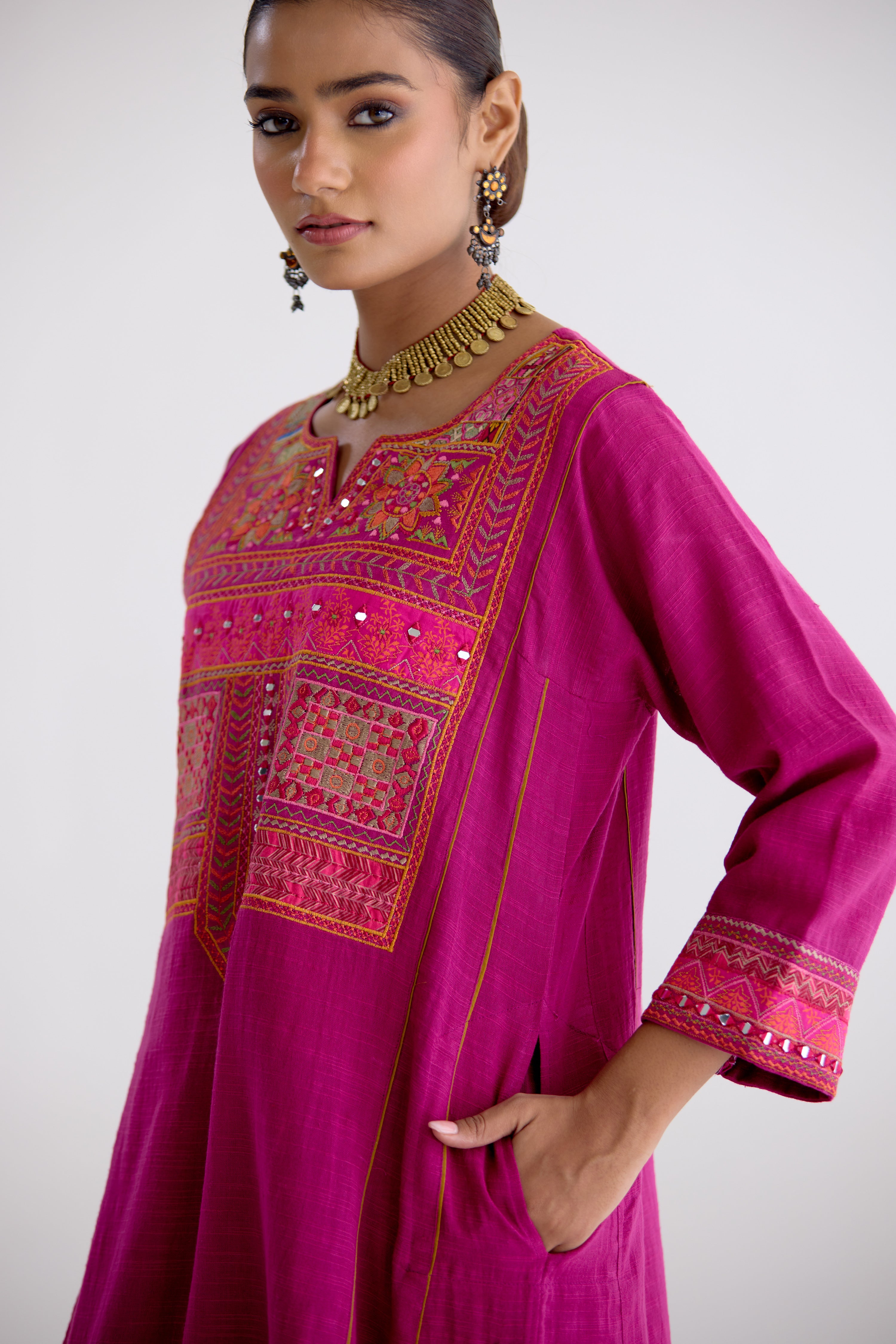 Tulsi Cotton Slub Embroidered Kurta Mauve (10106191348011)