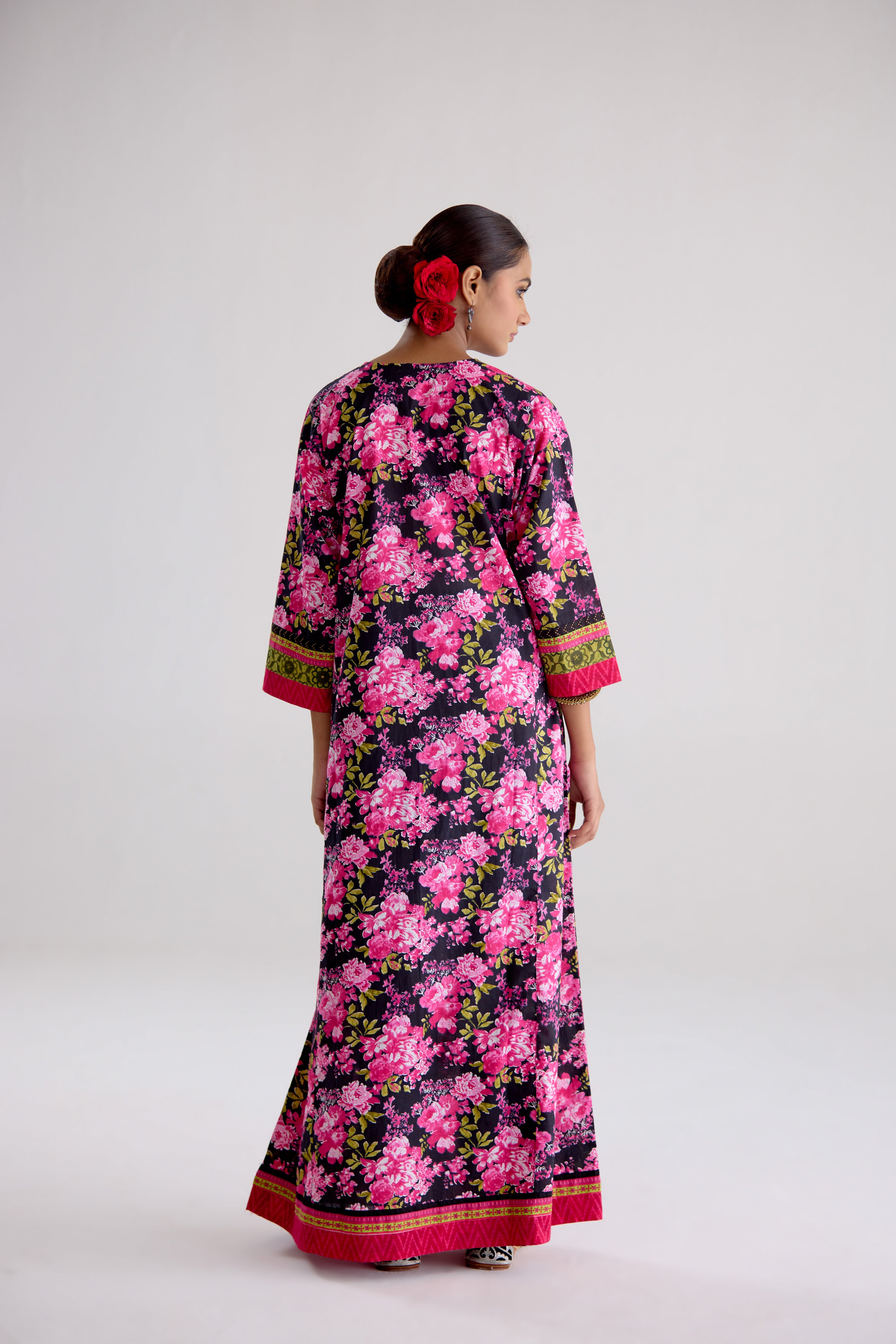 Rozana Cotton Printed Caftan Black Pink (10107017986347)
